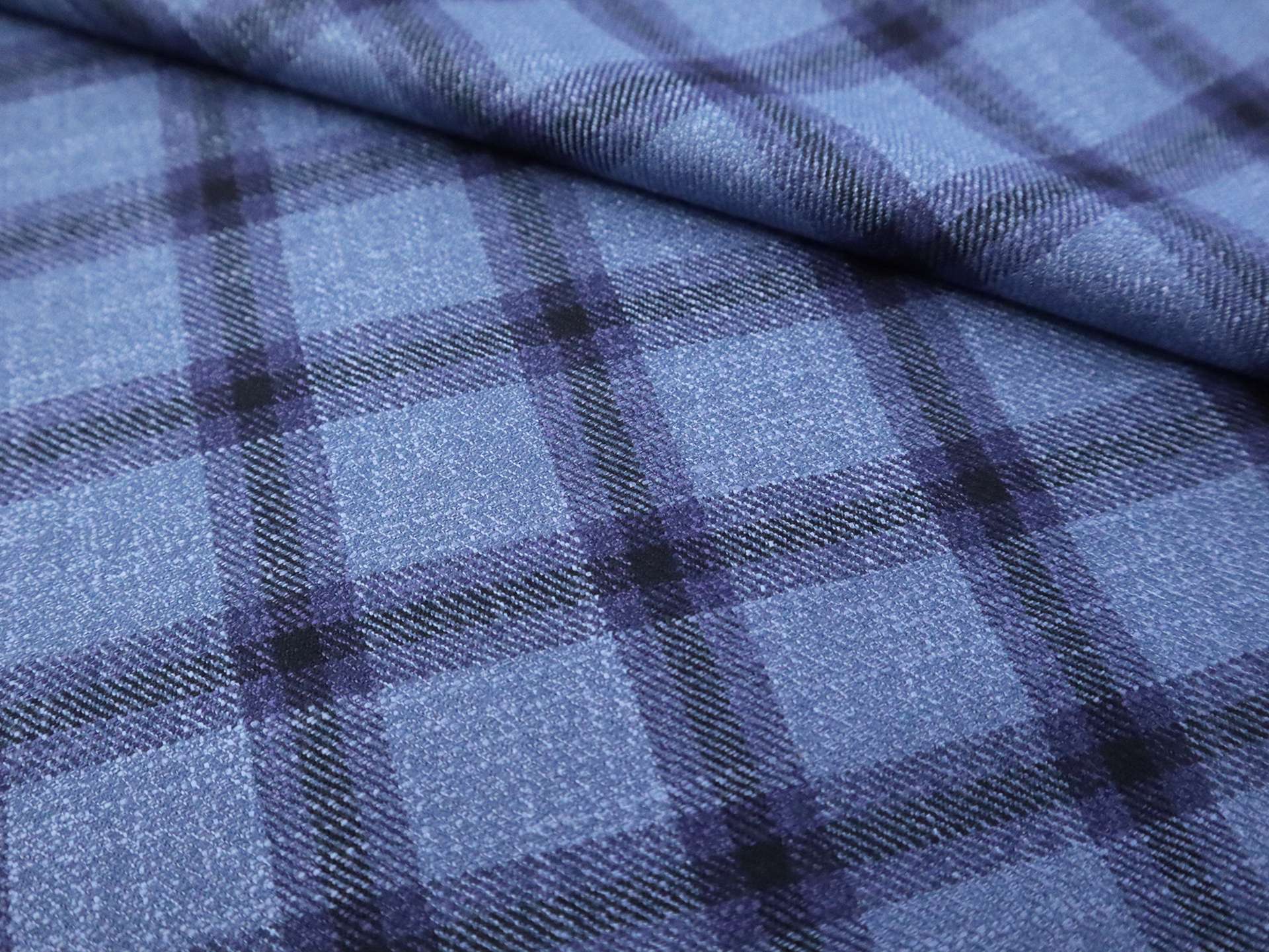 Italian Wool Bamboo Blend Plaid Suiting in Cool Blue