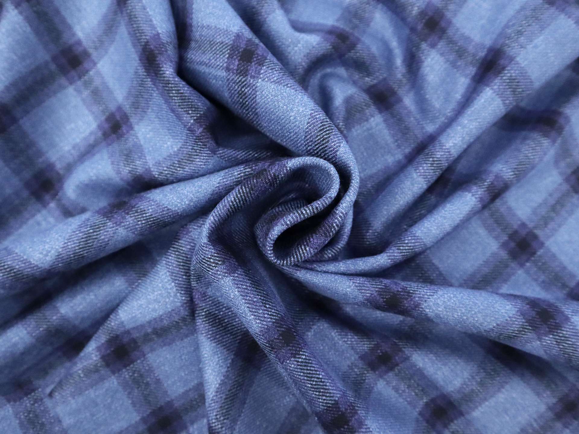 Italian Wool Bamboo Blend Plaid Suiting in Cool Blue