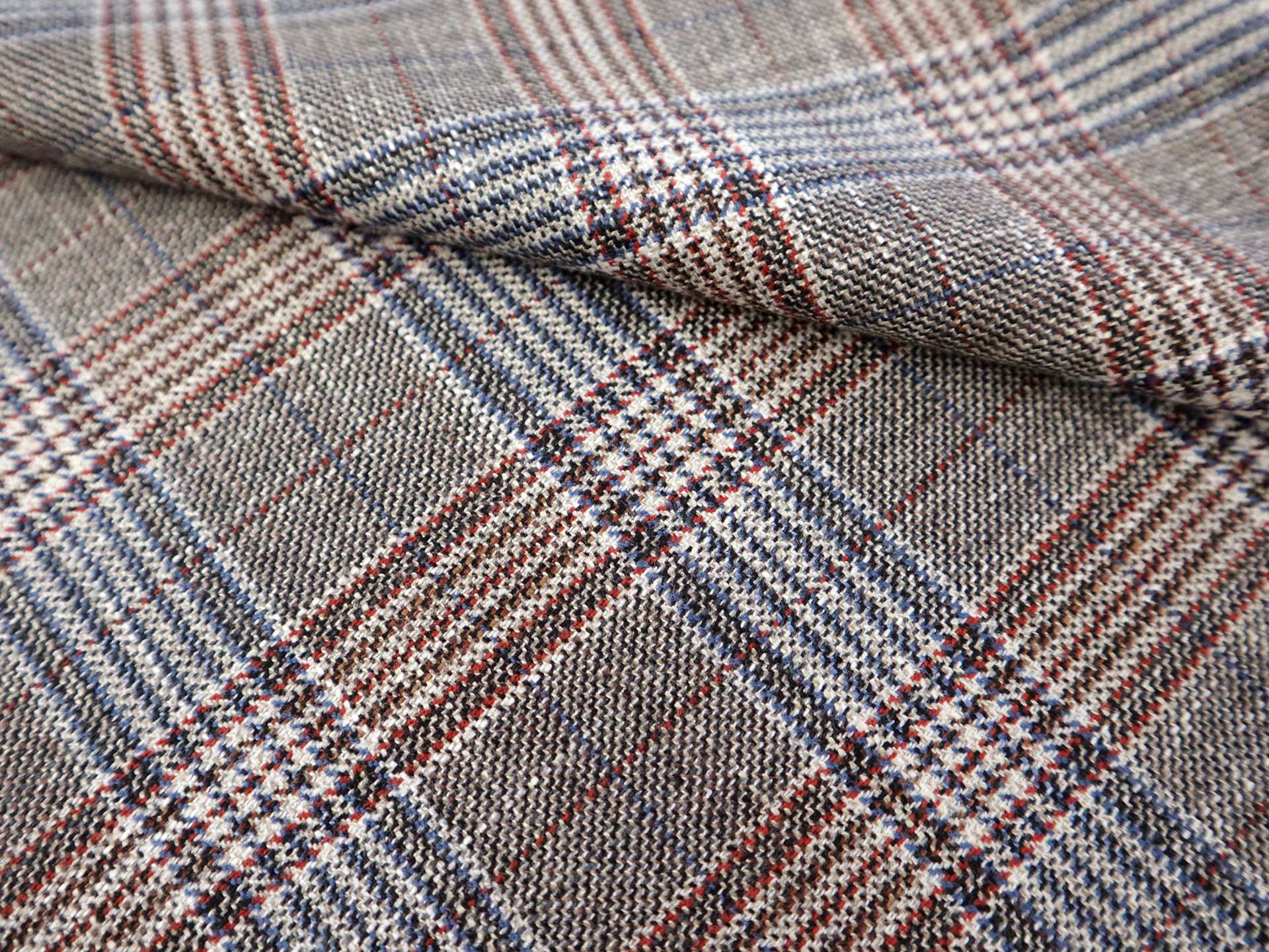 Italian Wool Bamboo Blend Plaid Suiting in Red Blue