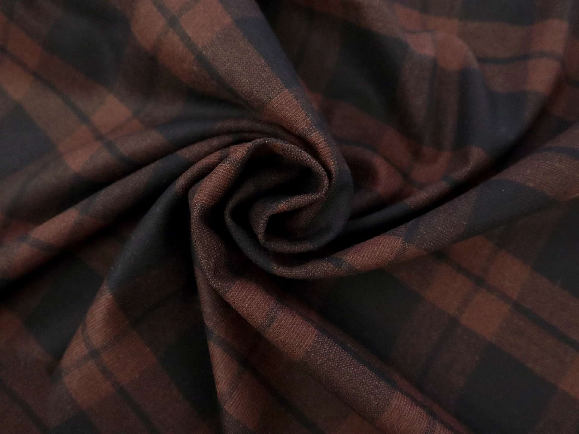 Italian Stretch Wool Blend Plaid Suiting in Black Cocoa