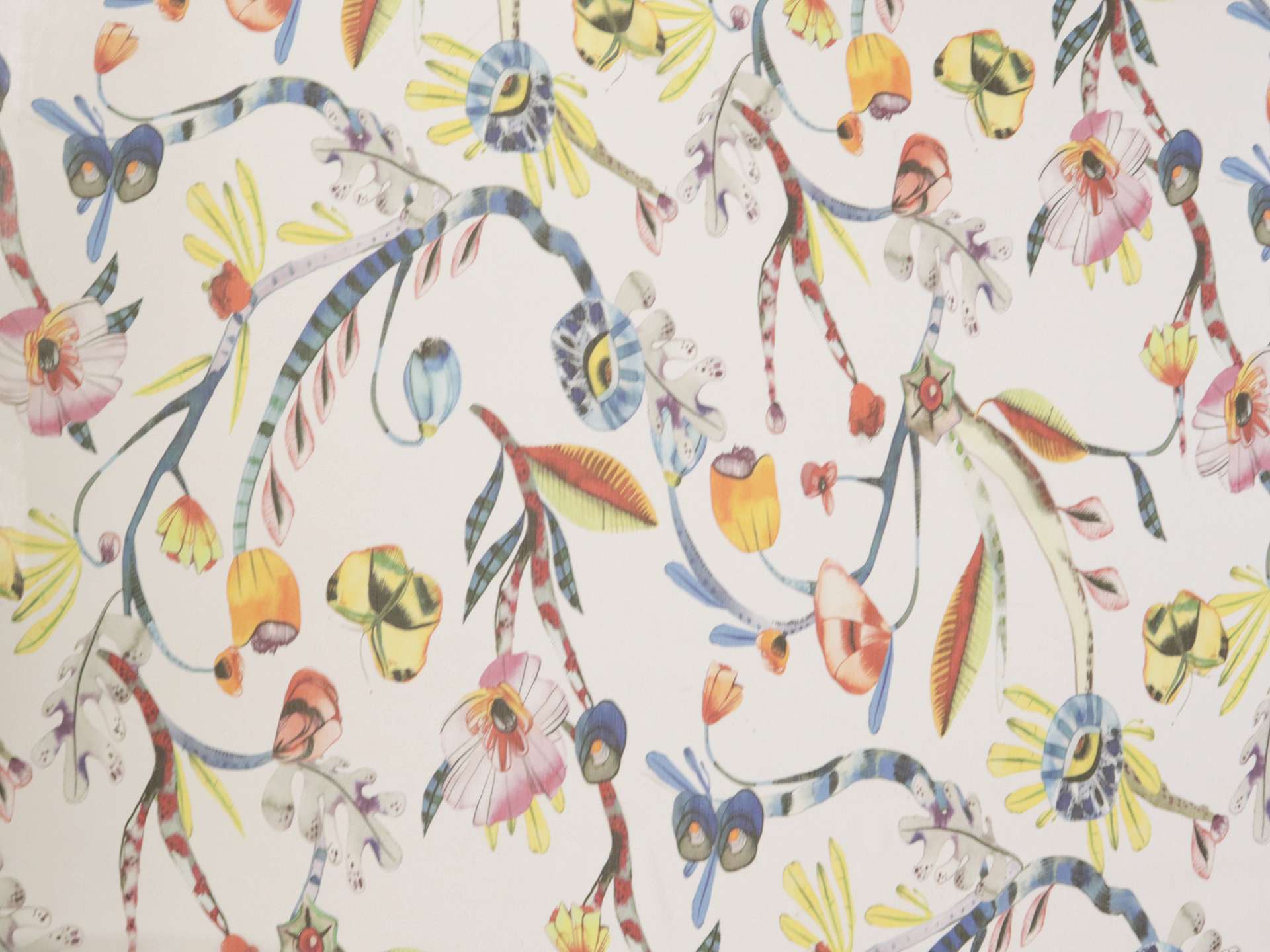 Crinkled Silk Chiffon with Floral & Animal Print On White Background