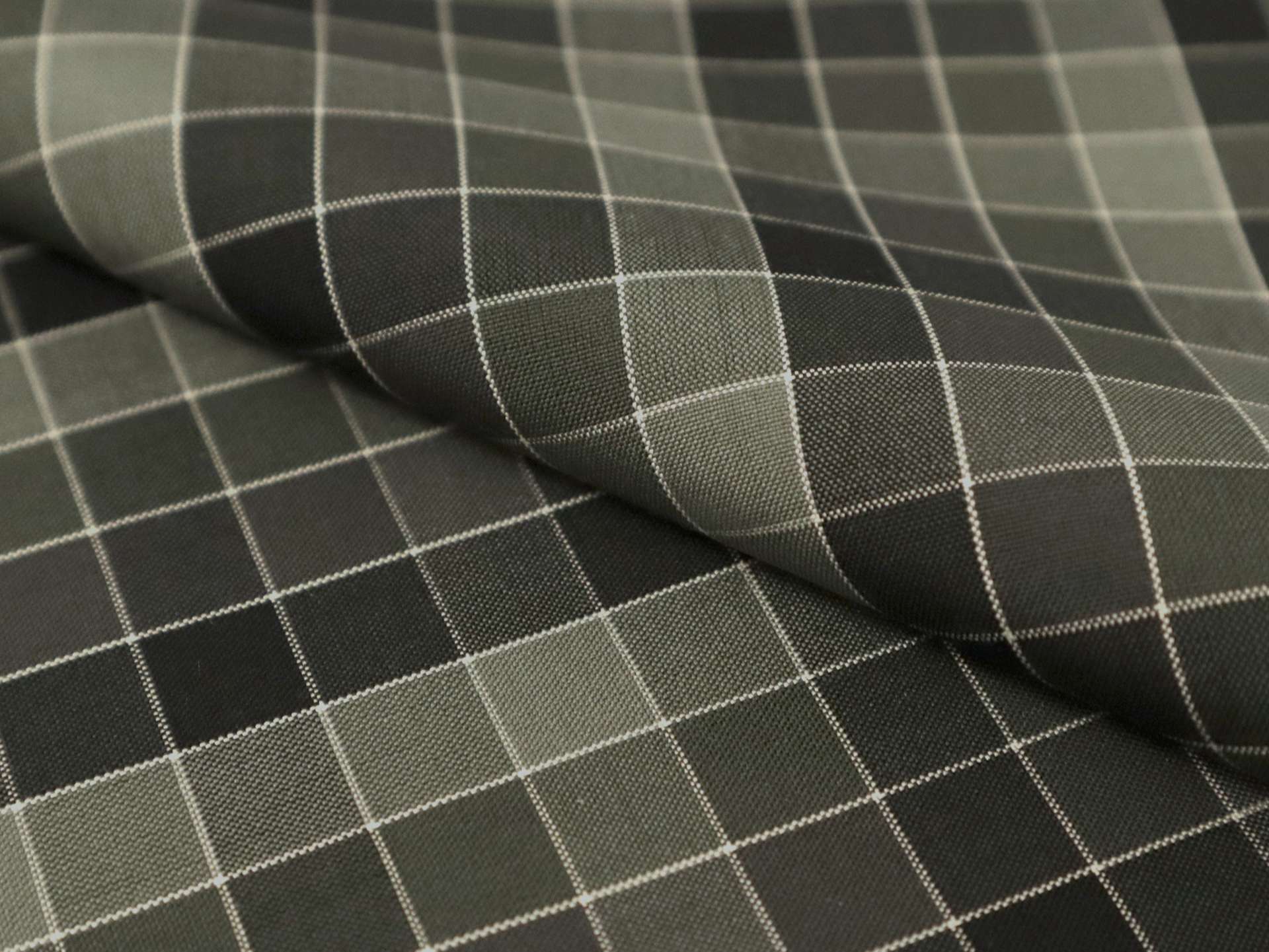 Silk Shirting with Check Pattern in Grey and Midnight Green