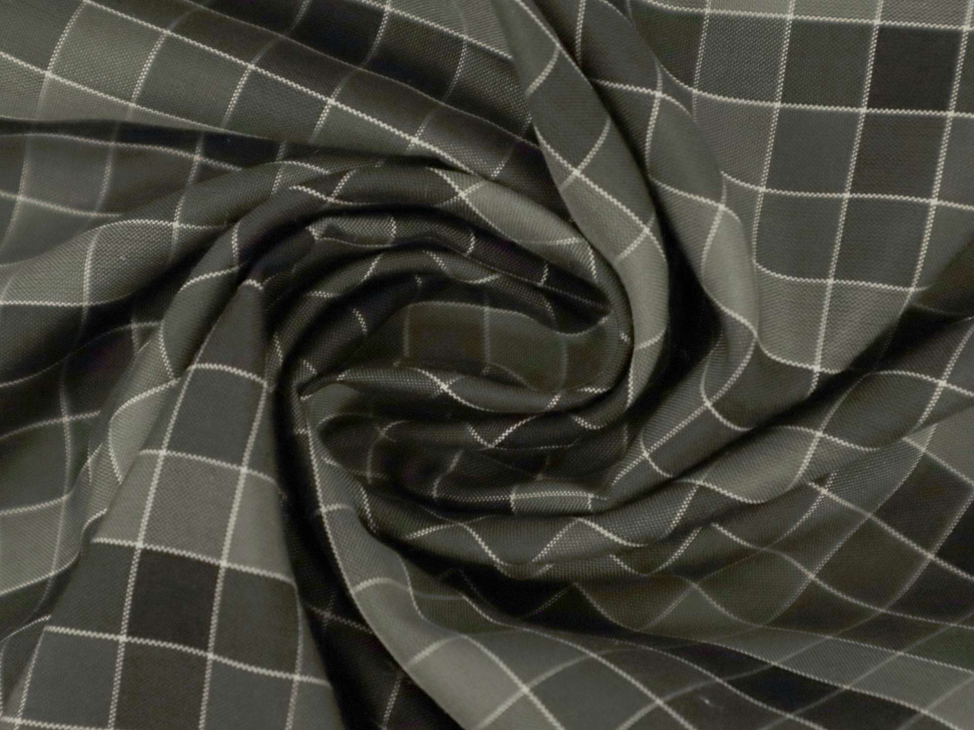 Silk Shirting with Check Pattern in Grey and Midnight Green