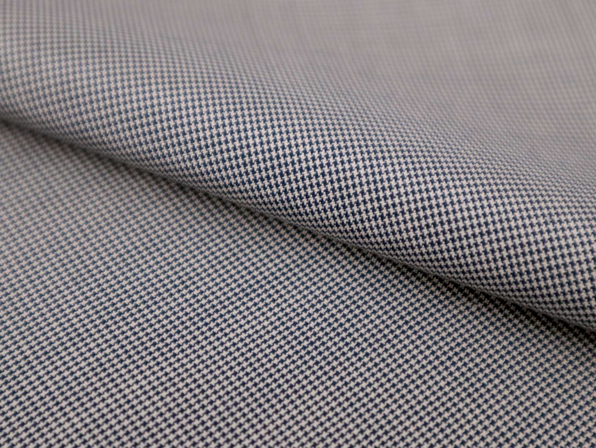 Silk Shirting with Micro Houndstooth Pattern in Dark Blue and Grey