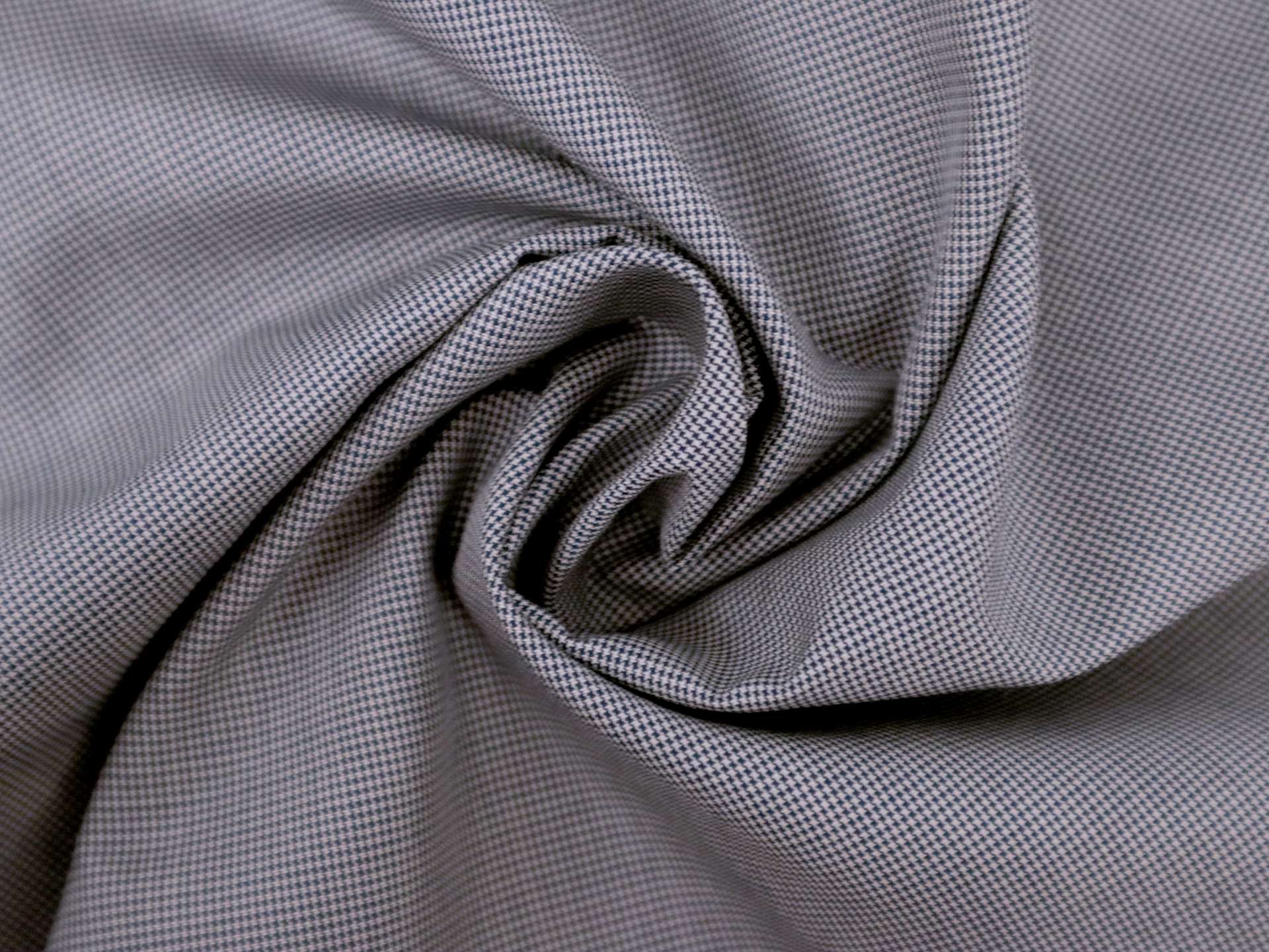 Silk Shirting with Micro Houndstooth Pattern in Dark Blue and Grey
