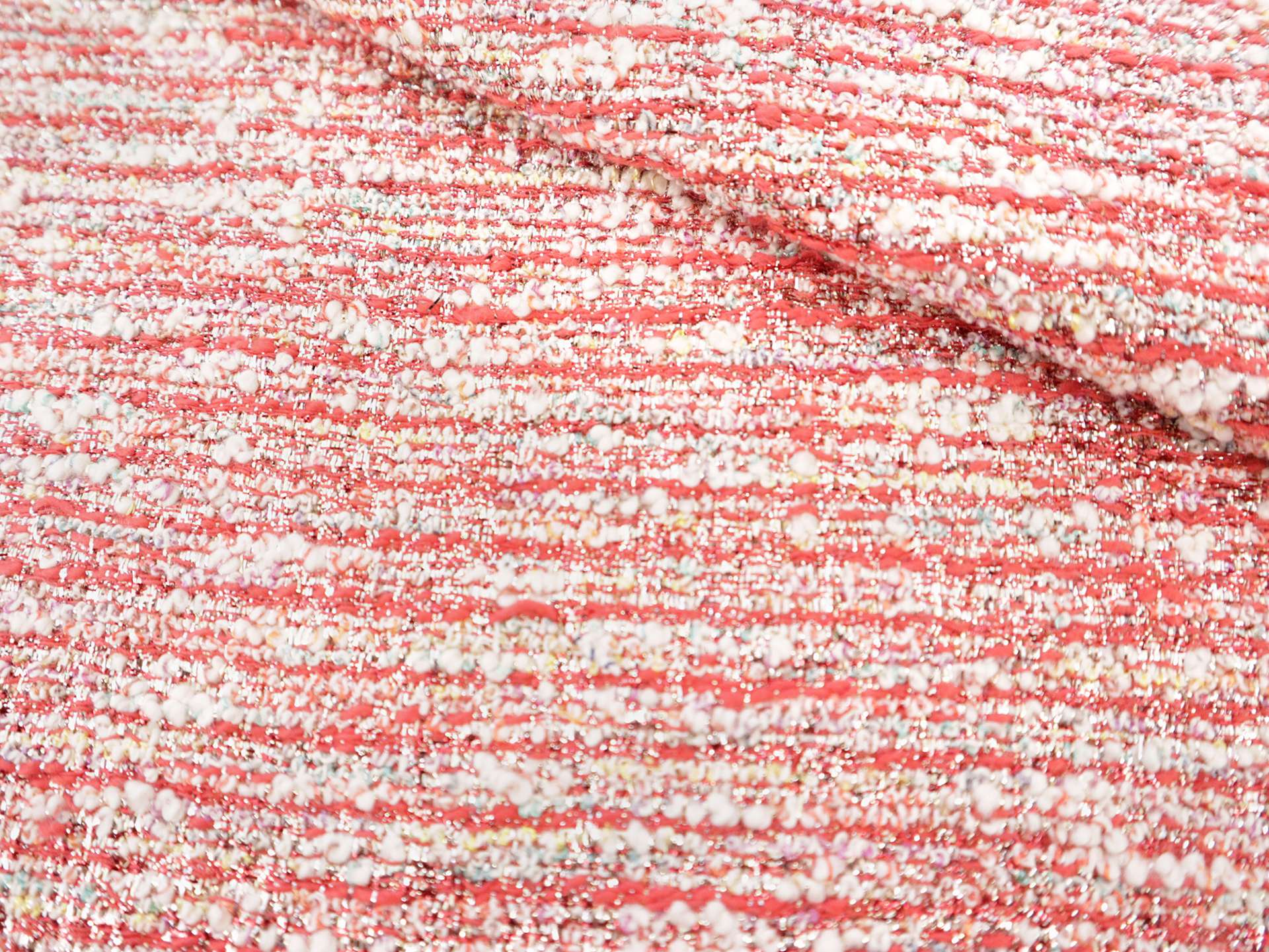 Metallic Cotton Blend Tweed in Coral