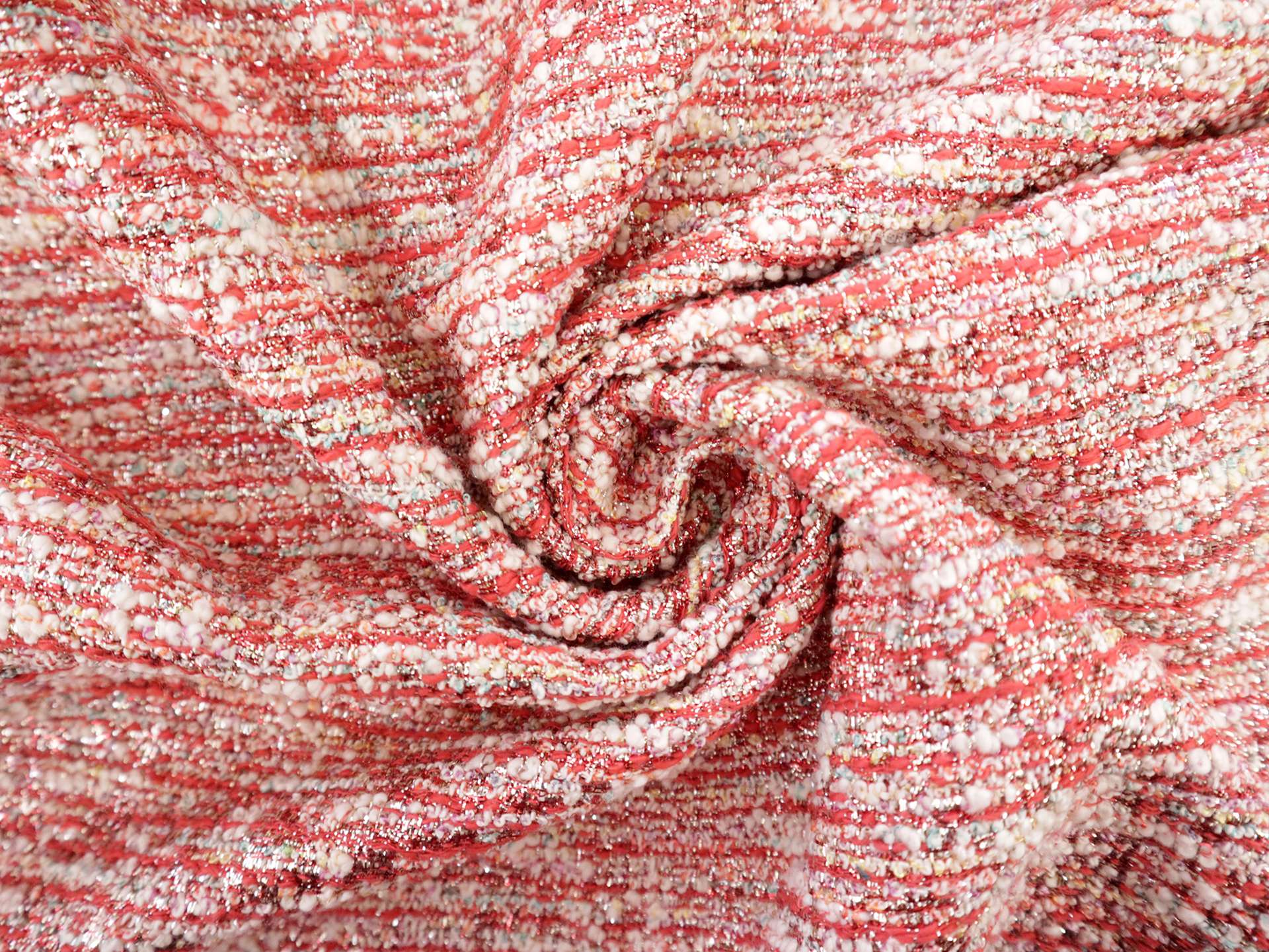 Metallic Cotton Blend Tweed in Coral