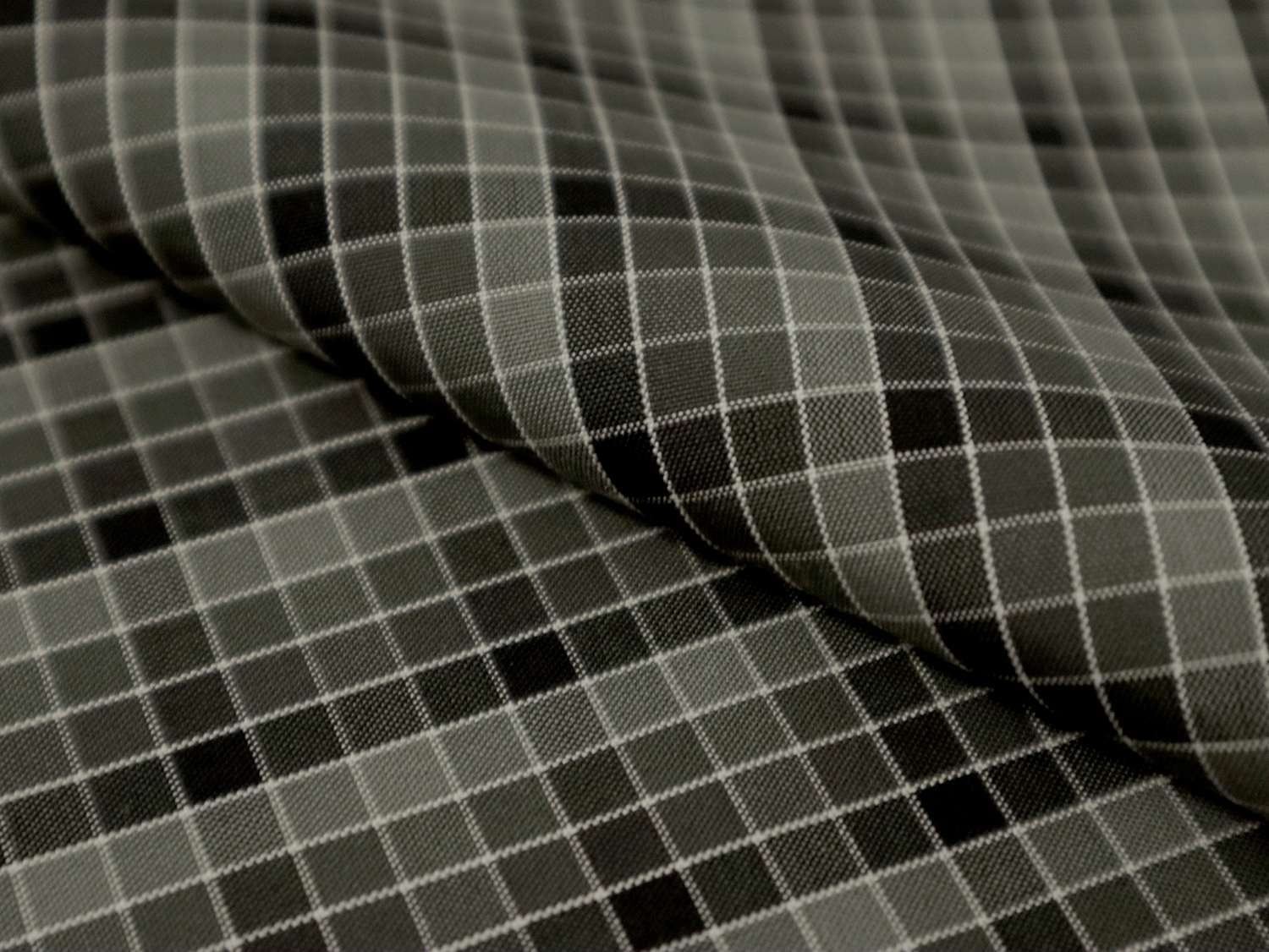 Silk Shirting with Check Pattern in Grey and Midnight Green