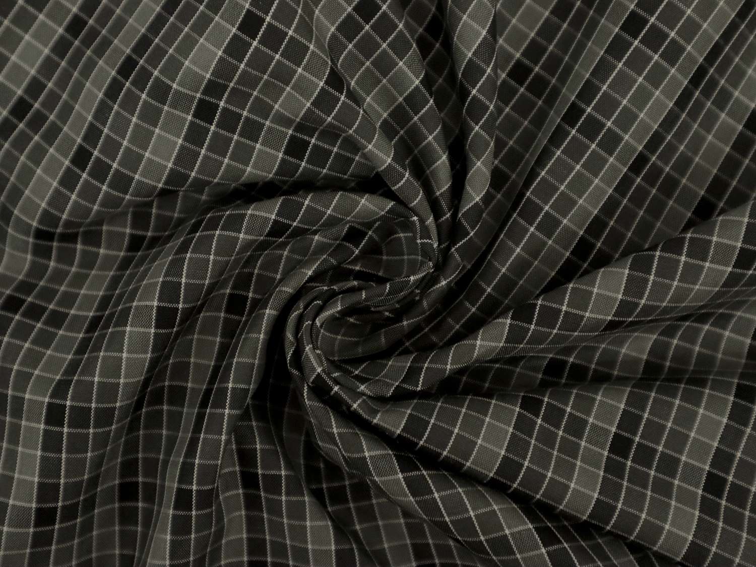 Silk Shirting with Check Pattern in Grey and Midnight Green