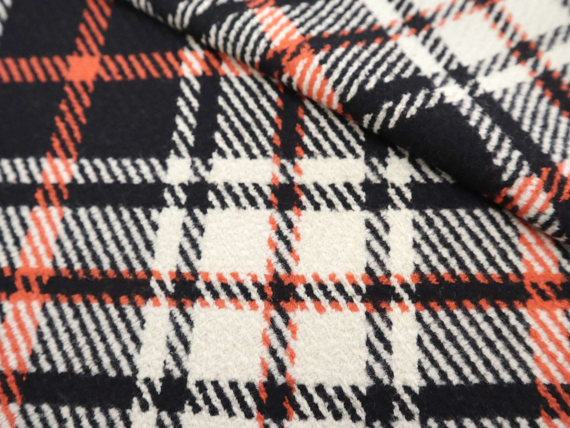 Italian Wool Plaid in Black White Orange