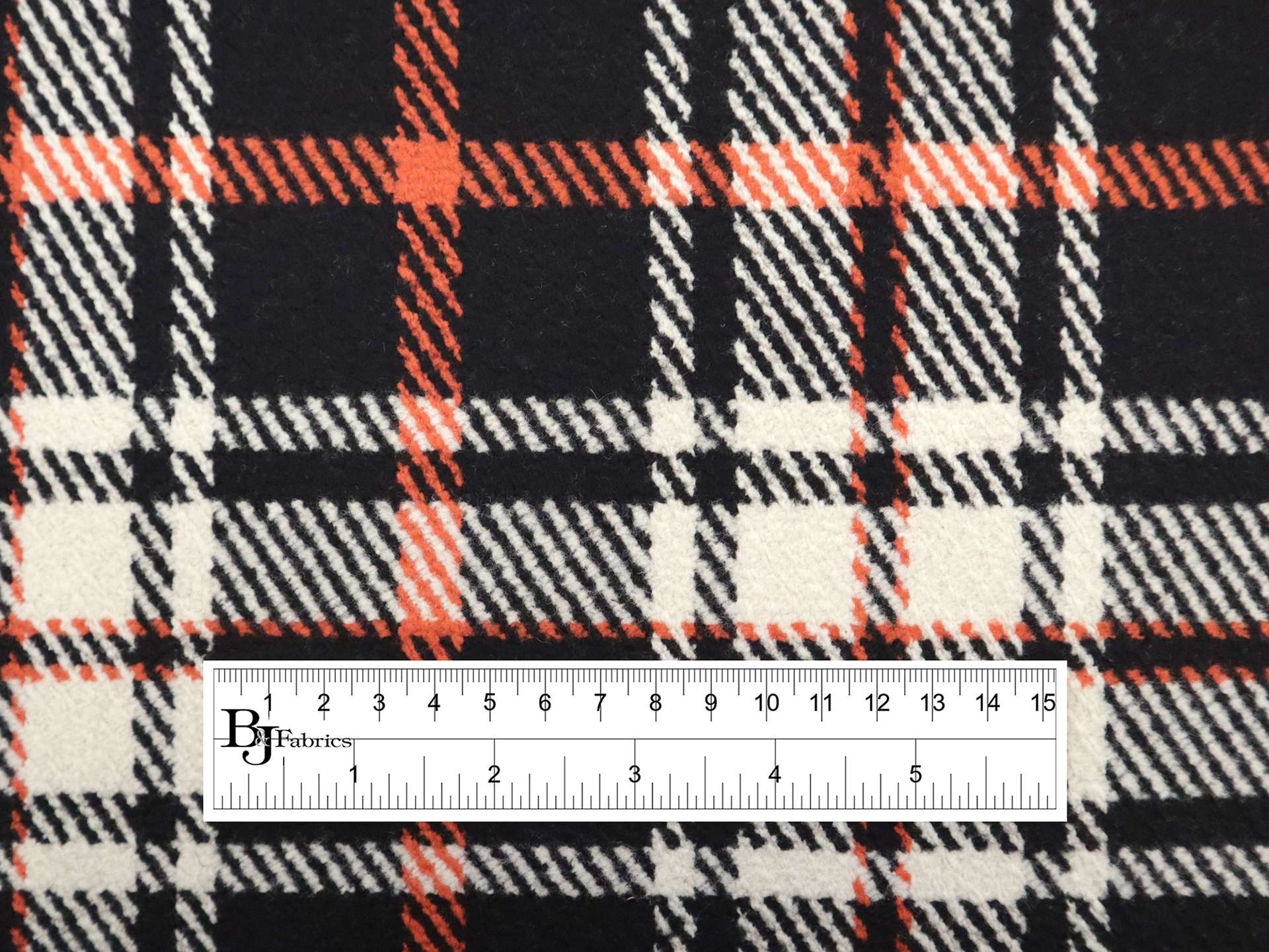 Italian Wool Plaid in Black White Orange