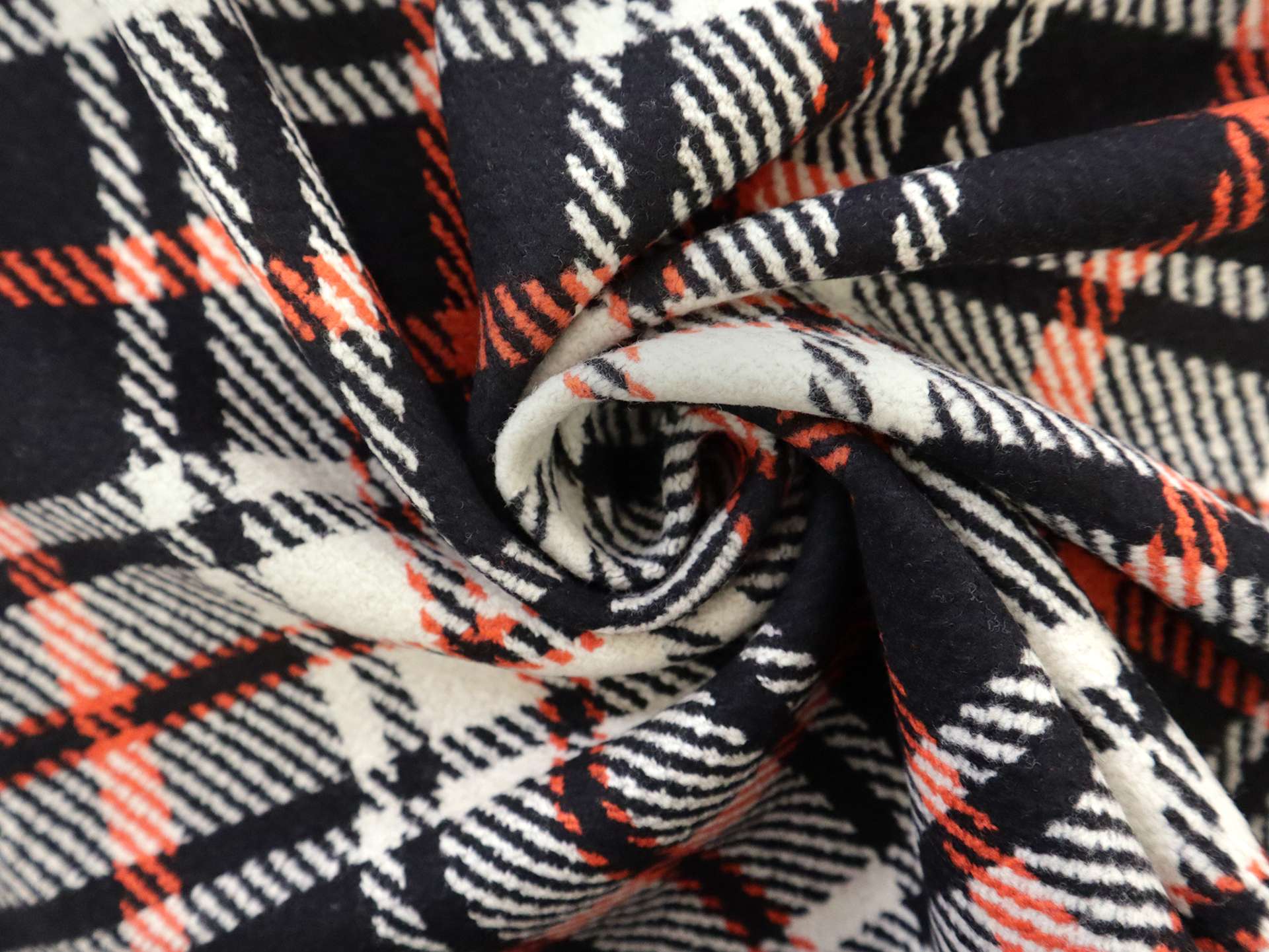 Italian Wool Plaid in Black White Orange