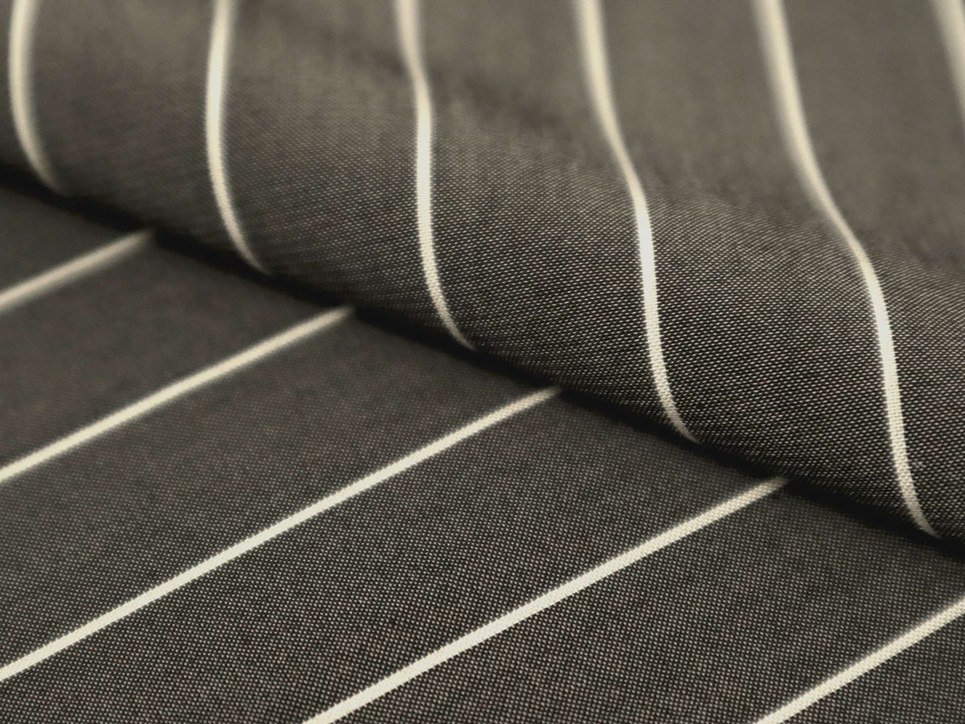 Silk Shirting in Graphite with White Stripes