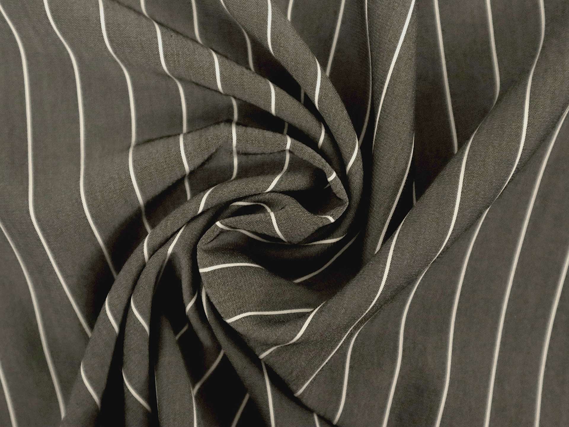 Silk Shirting in Graphite with White Stripes