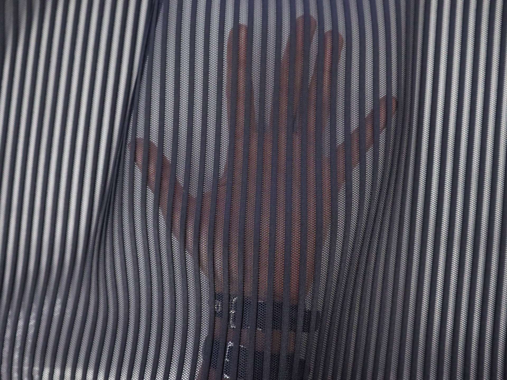 Striped Polyester Net in Midnight Navy