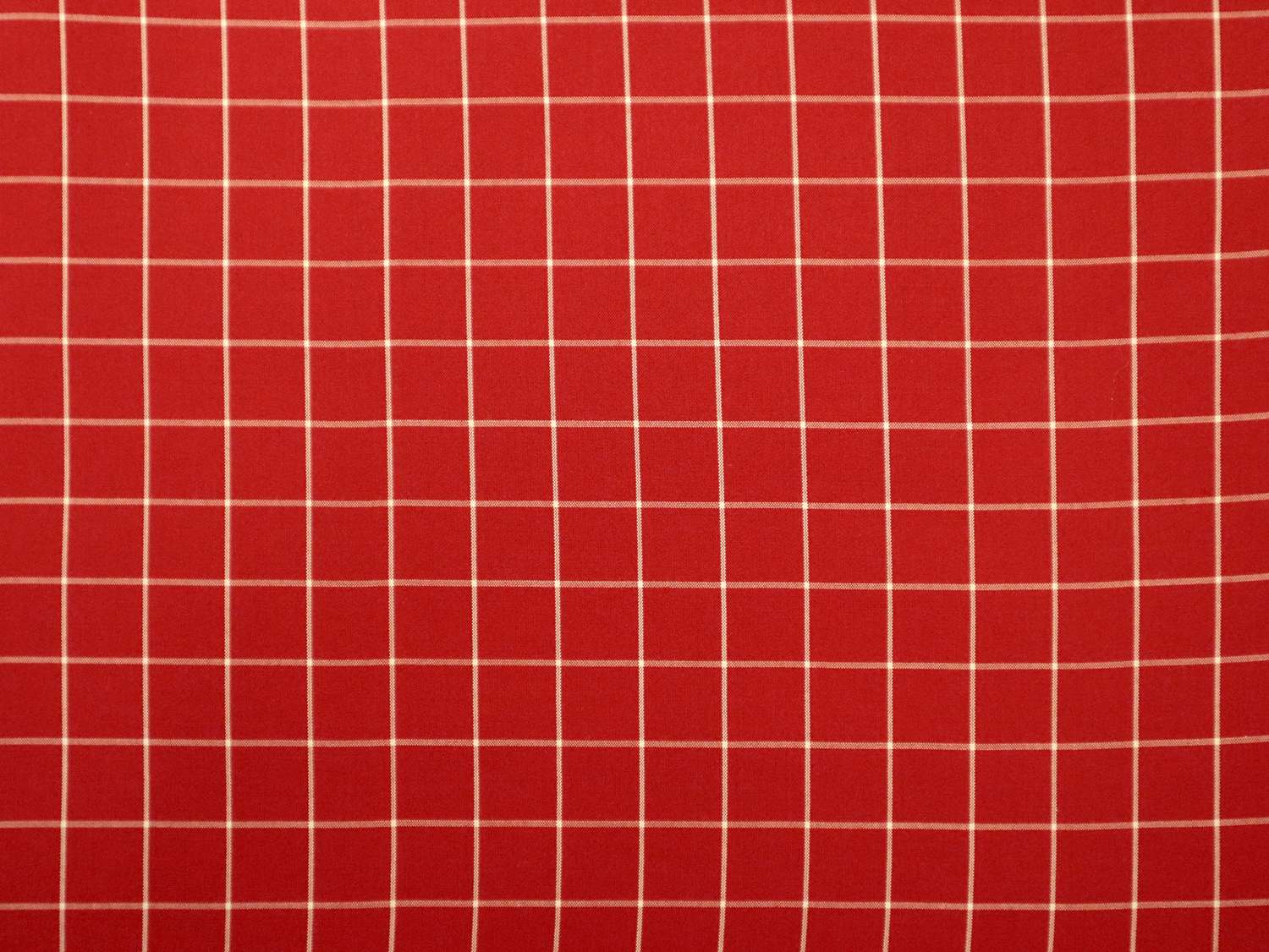Silk Shirting with Windowpane Check Pattern in Red and White
