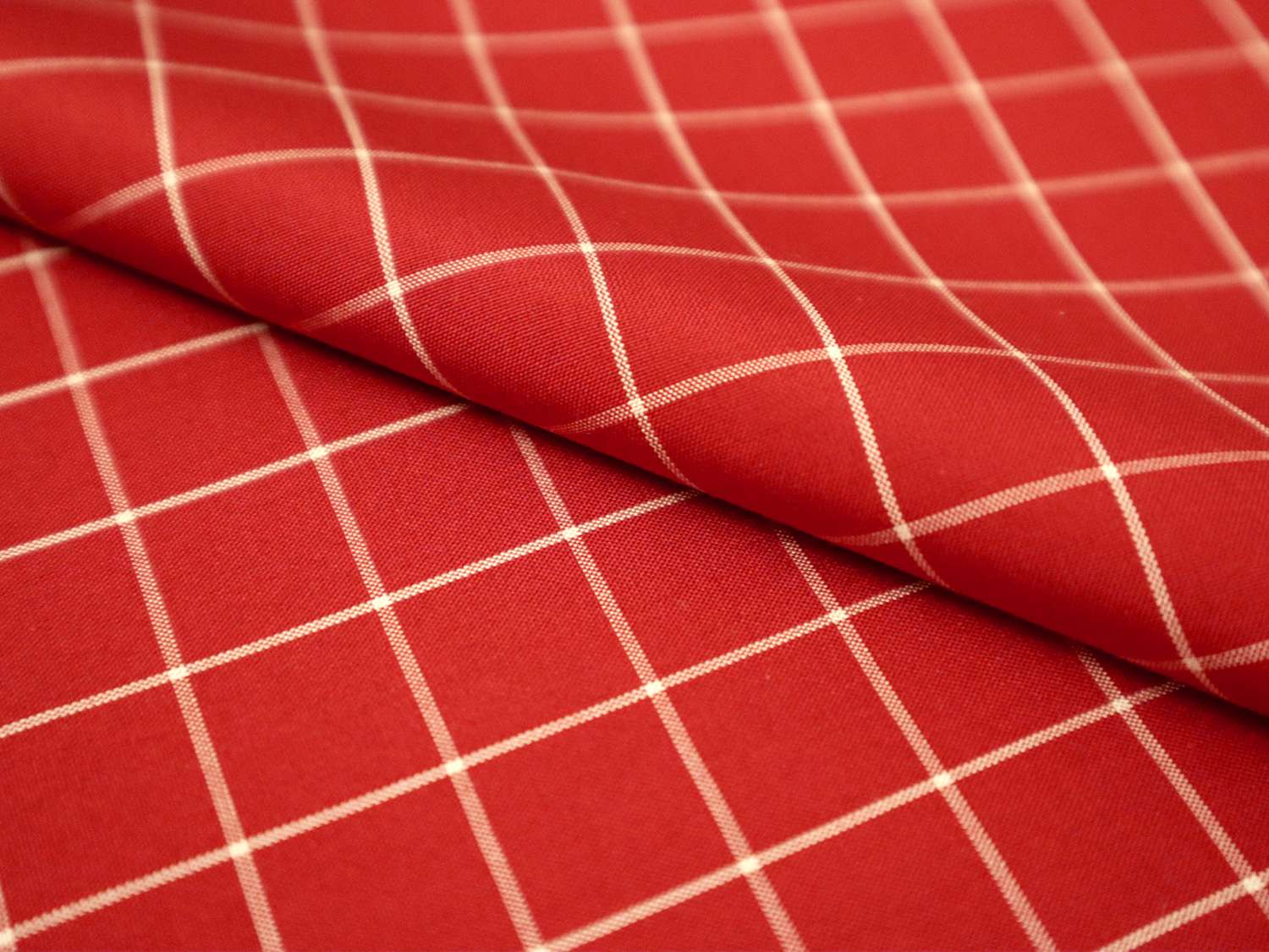 Silk Shirting with Windowpane Check Pattern in Red and White