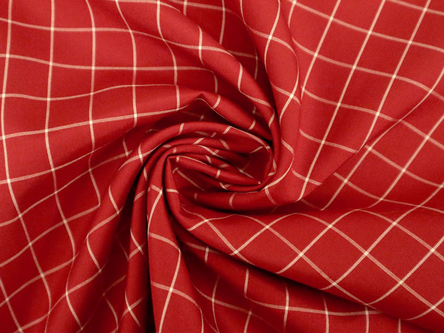 Silk Shirting with Windowpane Check Pattern in Red and White