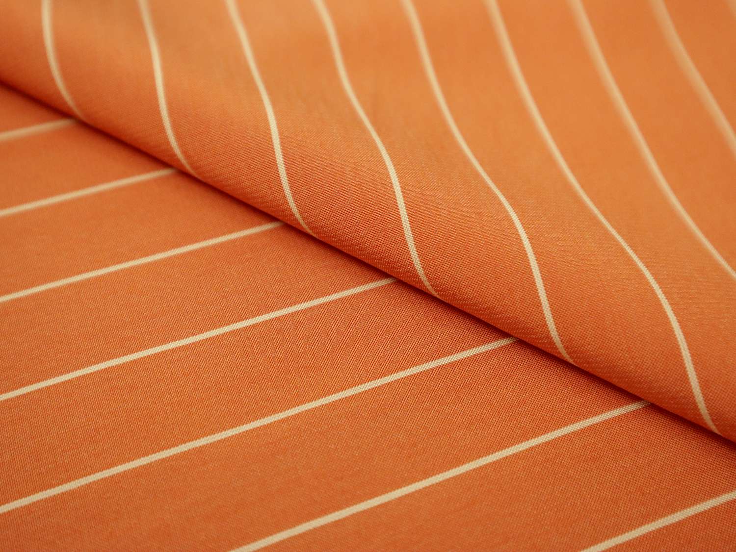 Silk Shirting in Orange with White Stripes