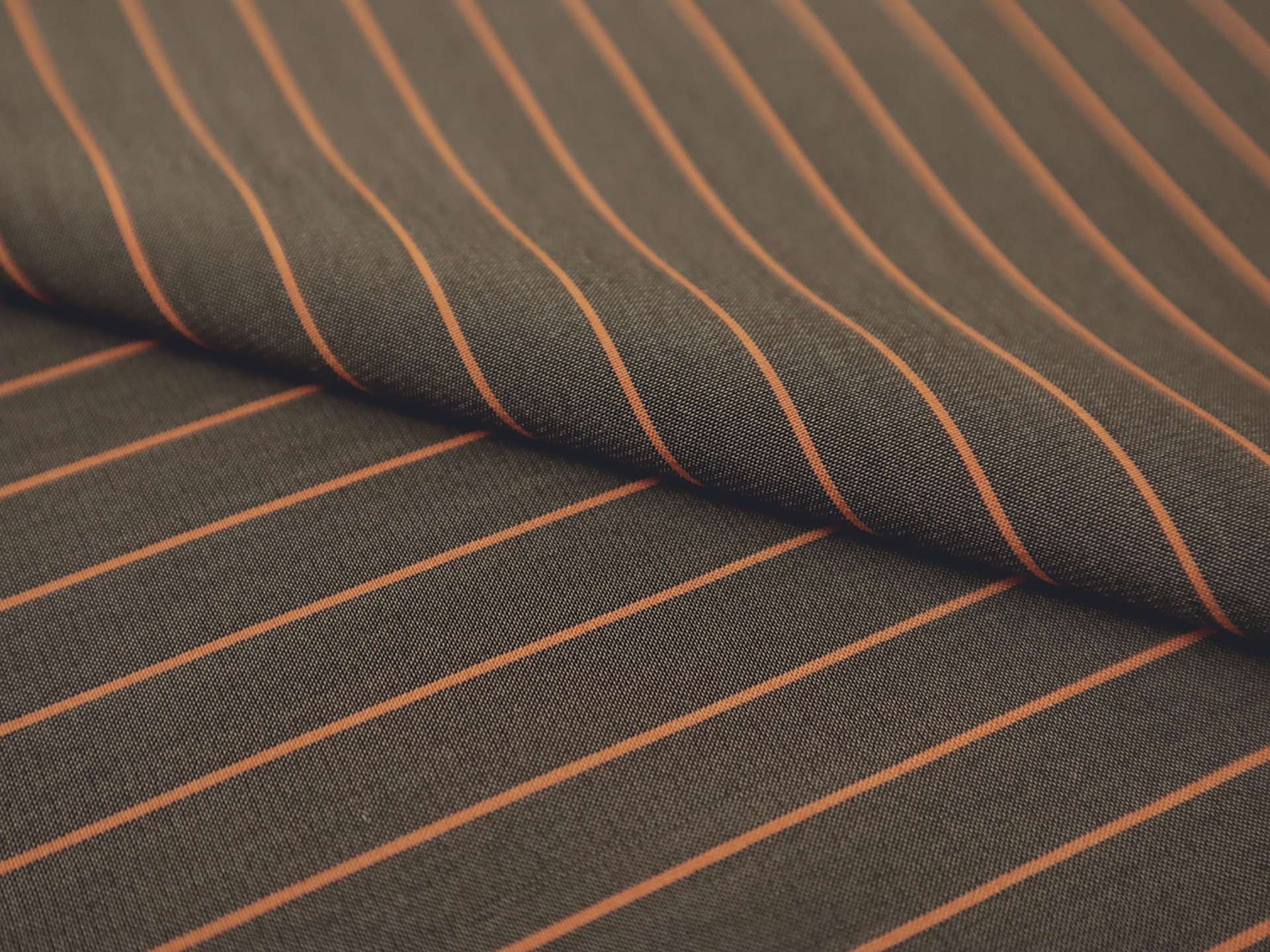 Silk Shirting in Graphite with Orange Stripe
