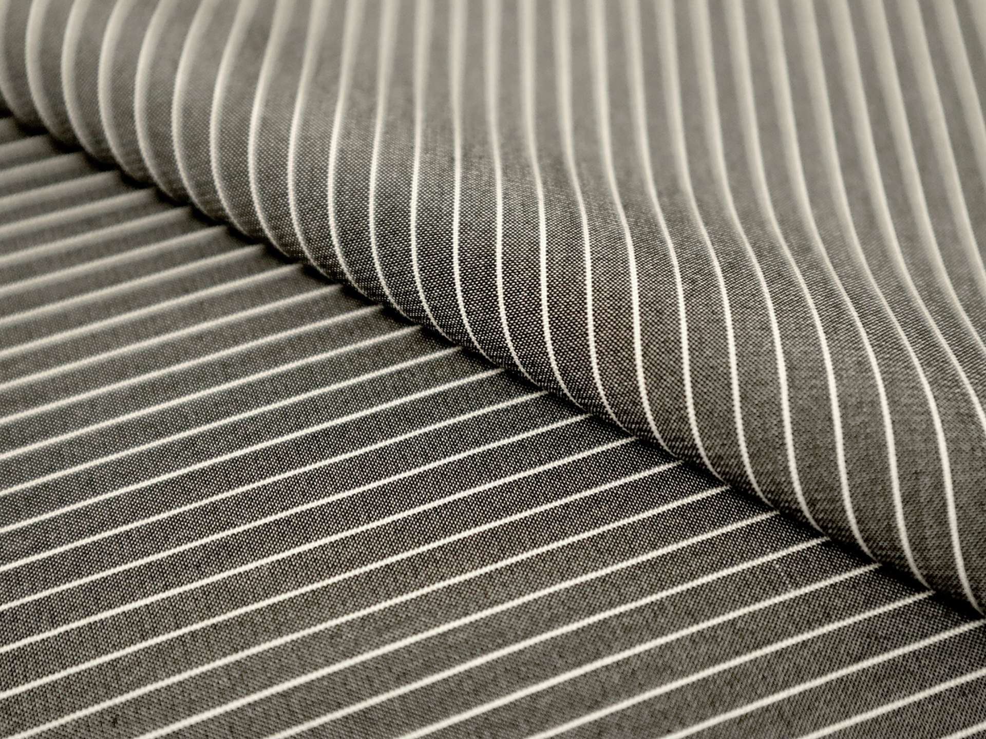 Silk Shirting in Graphite with White Stripes