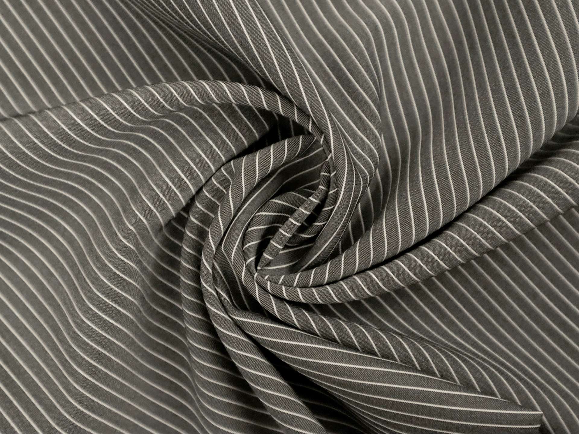 Silk Shirting in Graphite with White Stripes
