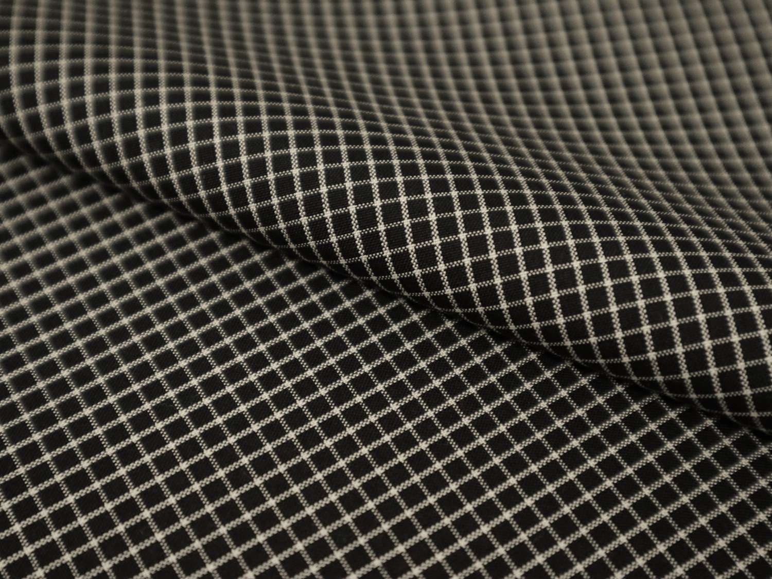 Silk Shirting with Check Pattern in Black and White