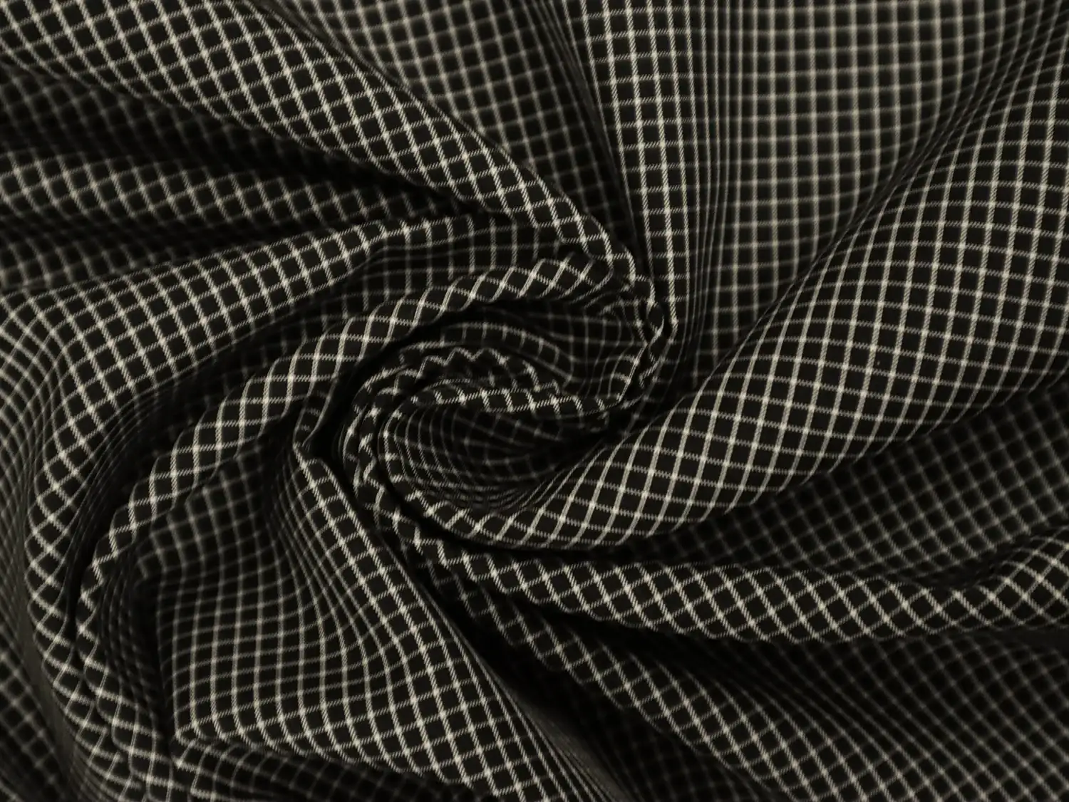 Silk Shirting with Check Pattern in Black and White