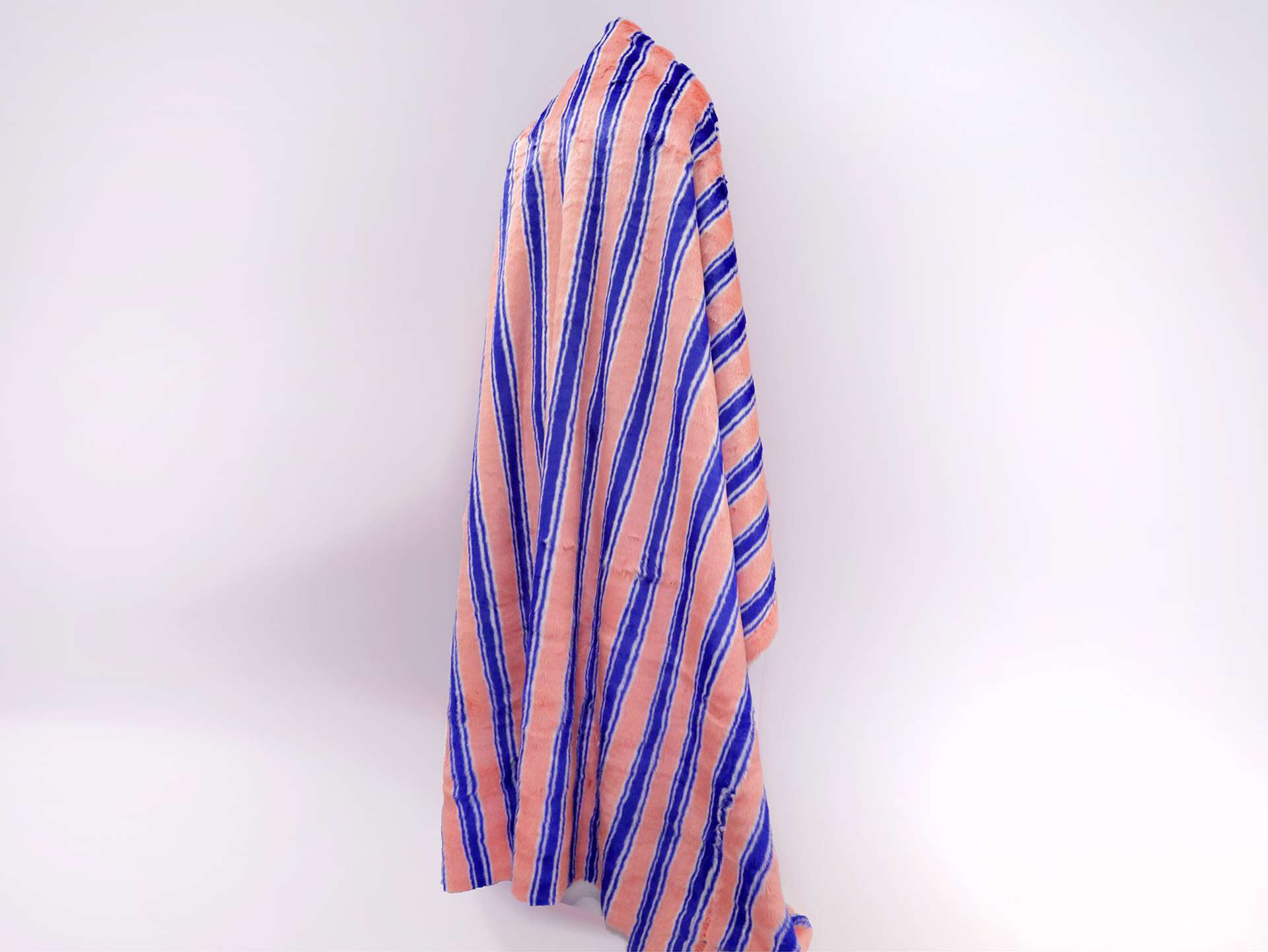 Faux Fur with Royal Blue, Peach, and White Stripes