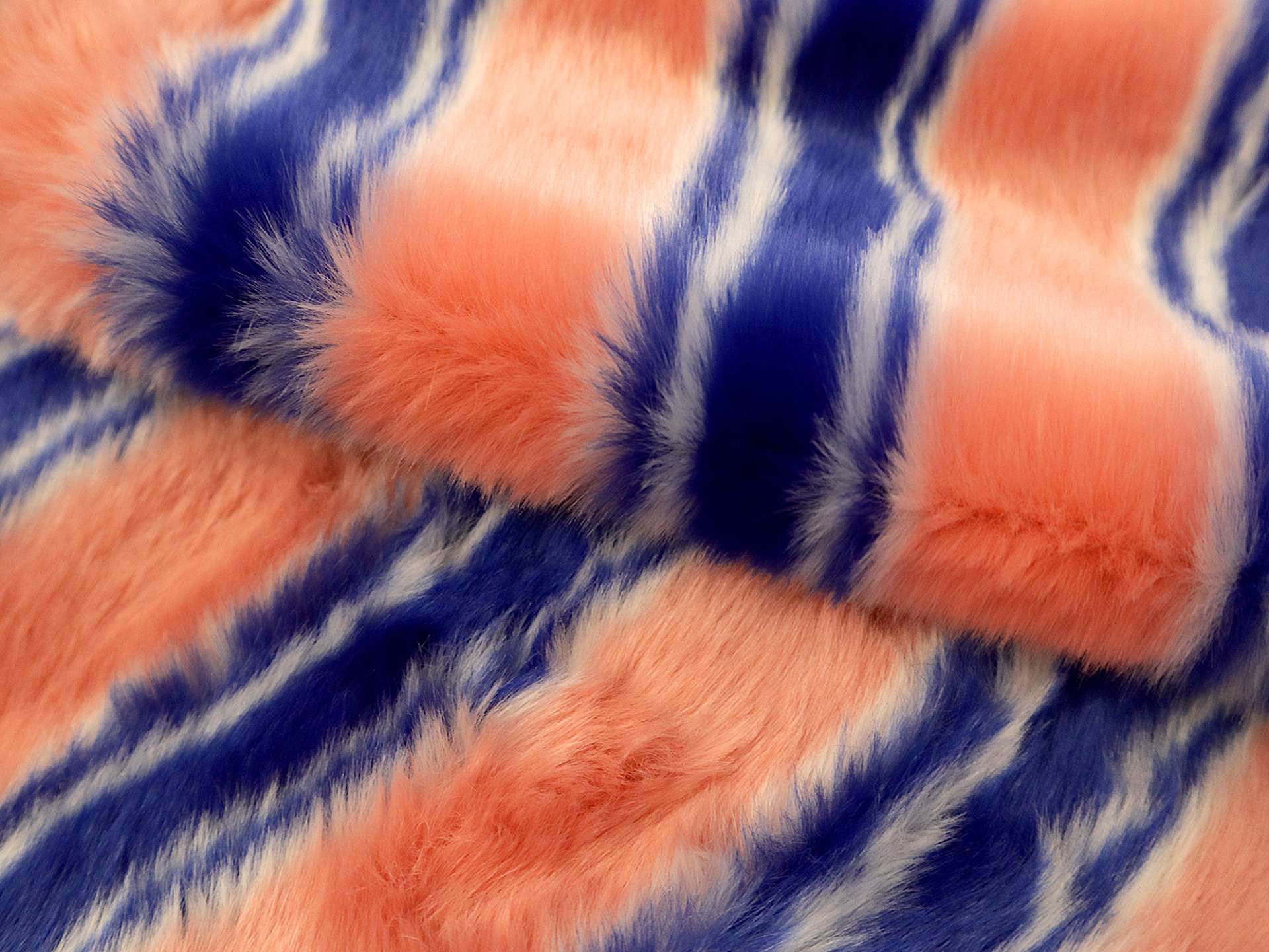 Faux Fur with Royal Blue, Peach, and White Stripes
