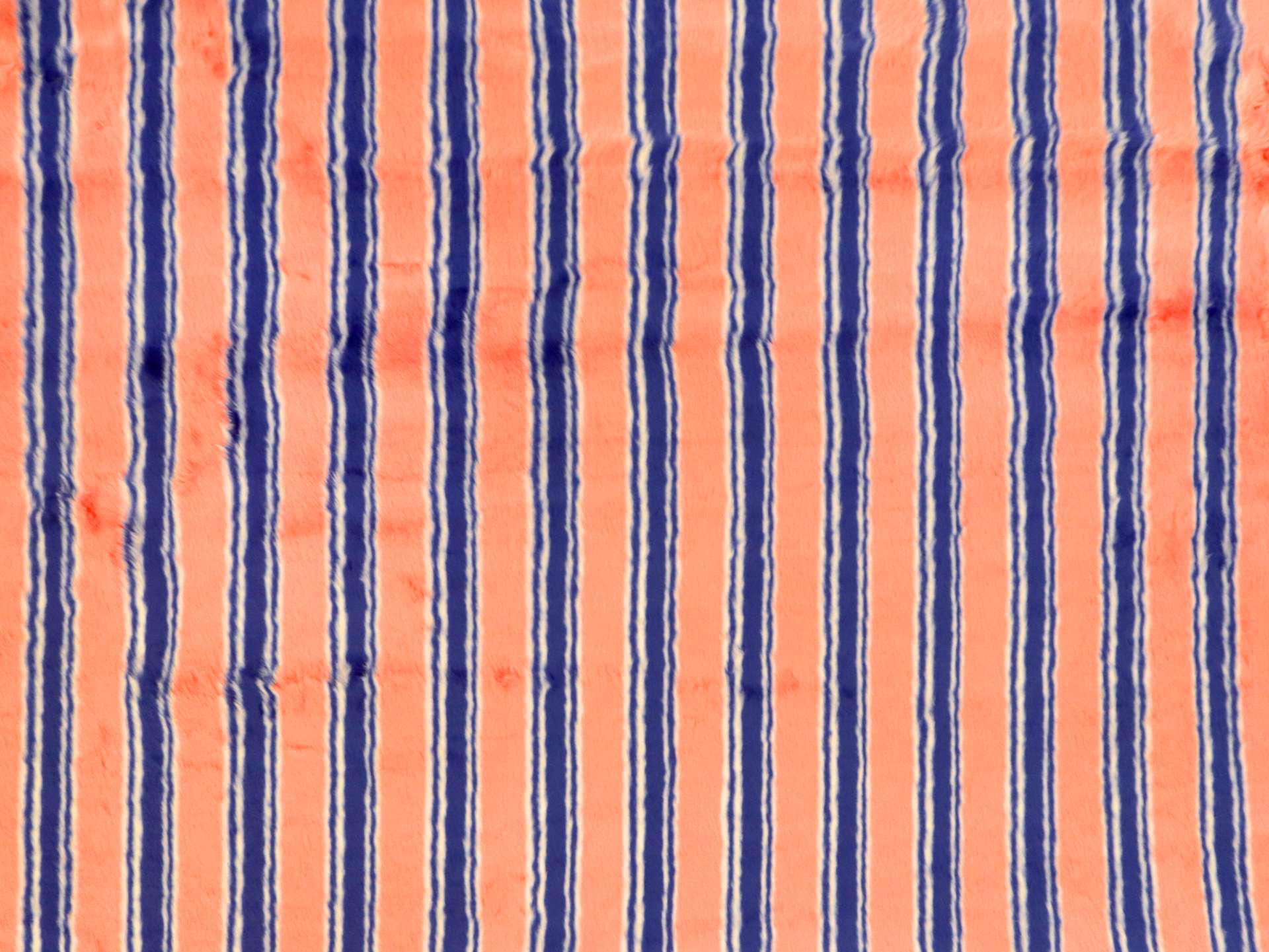 Faux Fur with Royal Blue, Peach, and White Stripes