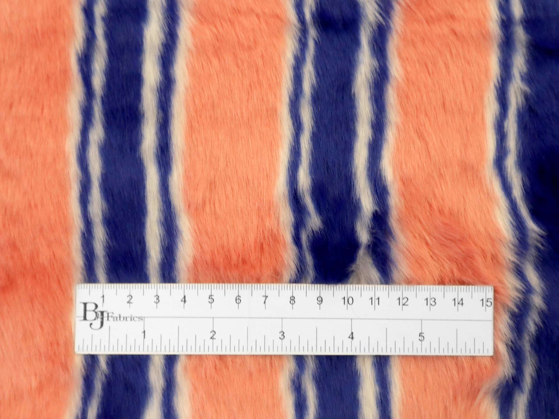 Faux Fur with Royal Blue, Peach, and White Stripes