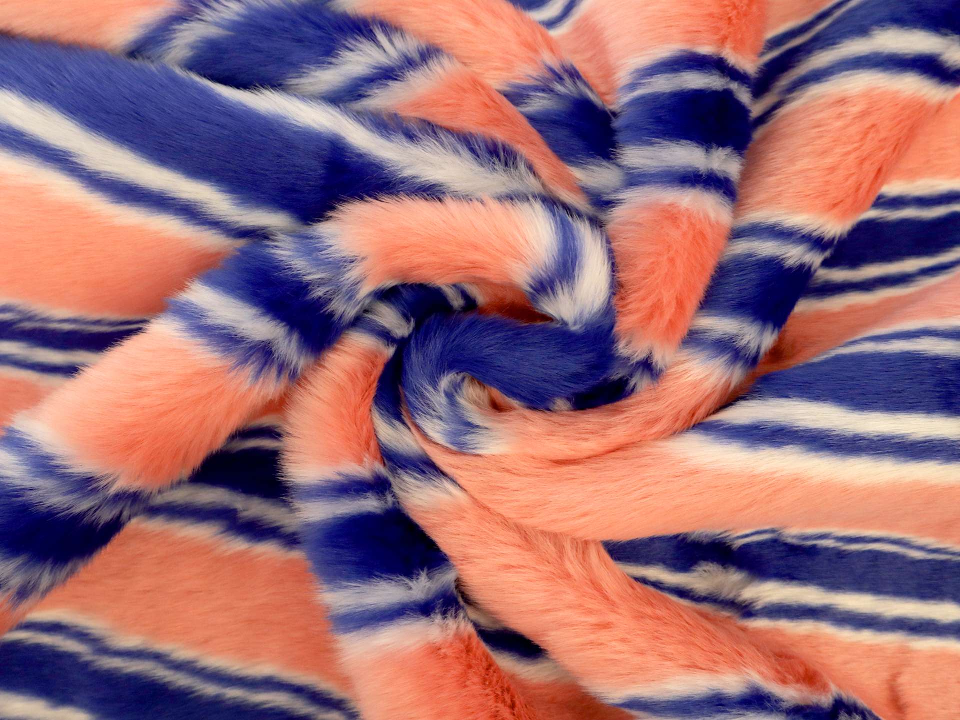Faux Fur with Royal Blue, Peach, and White Stripes