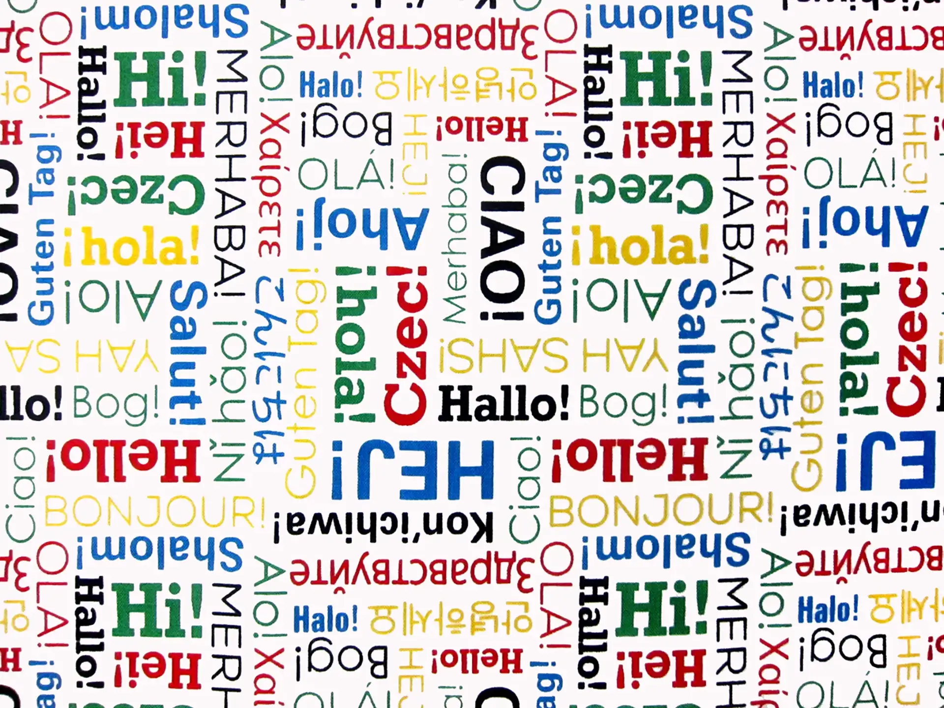 Cotton Broadcloth International Greetings Print 