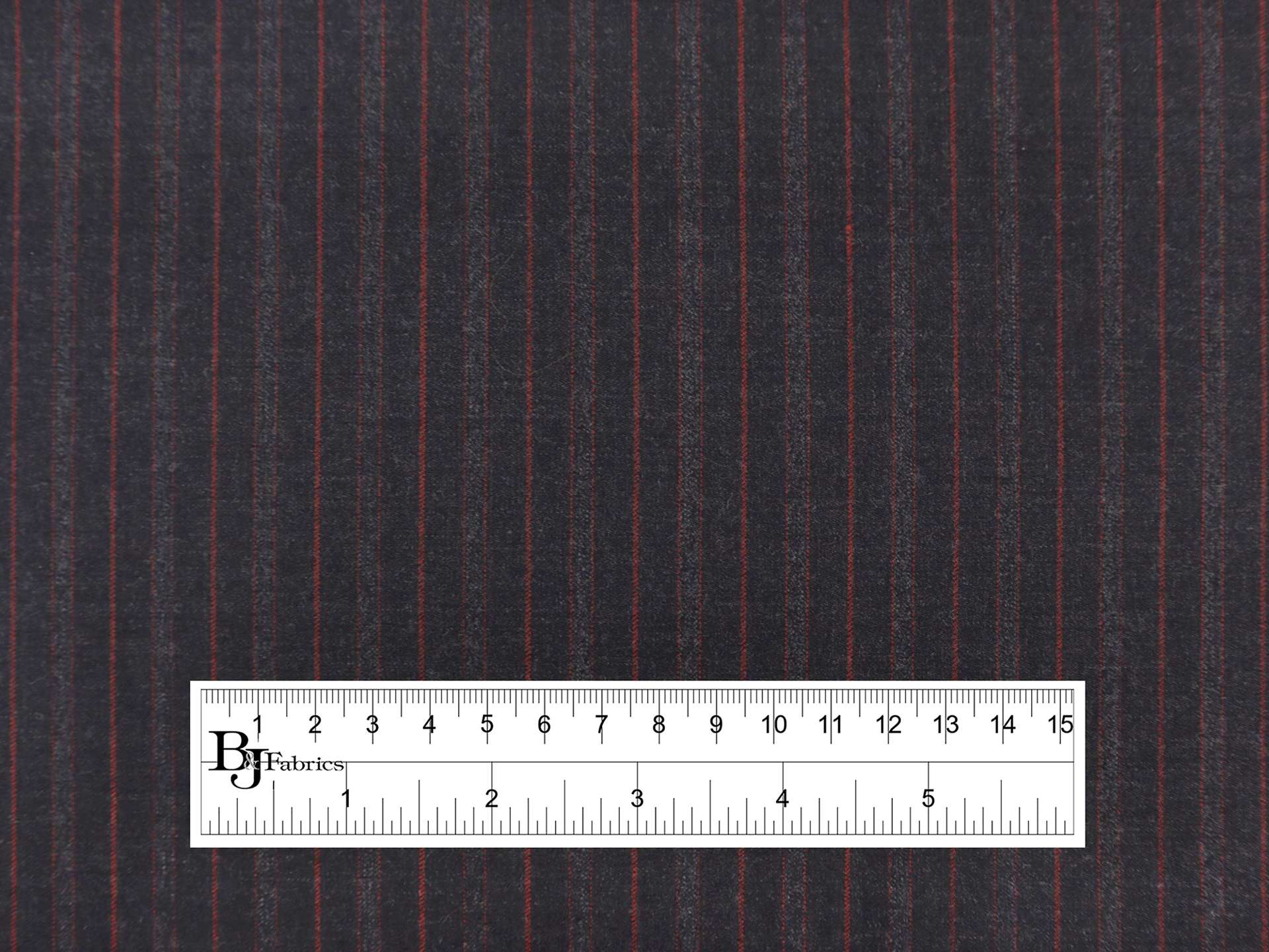 Wool Fine Flannel Striped Suiting in Charcoal & Red