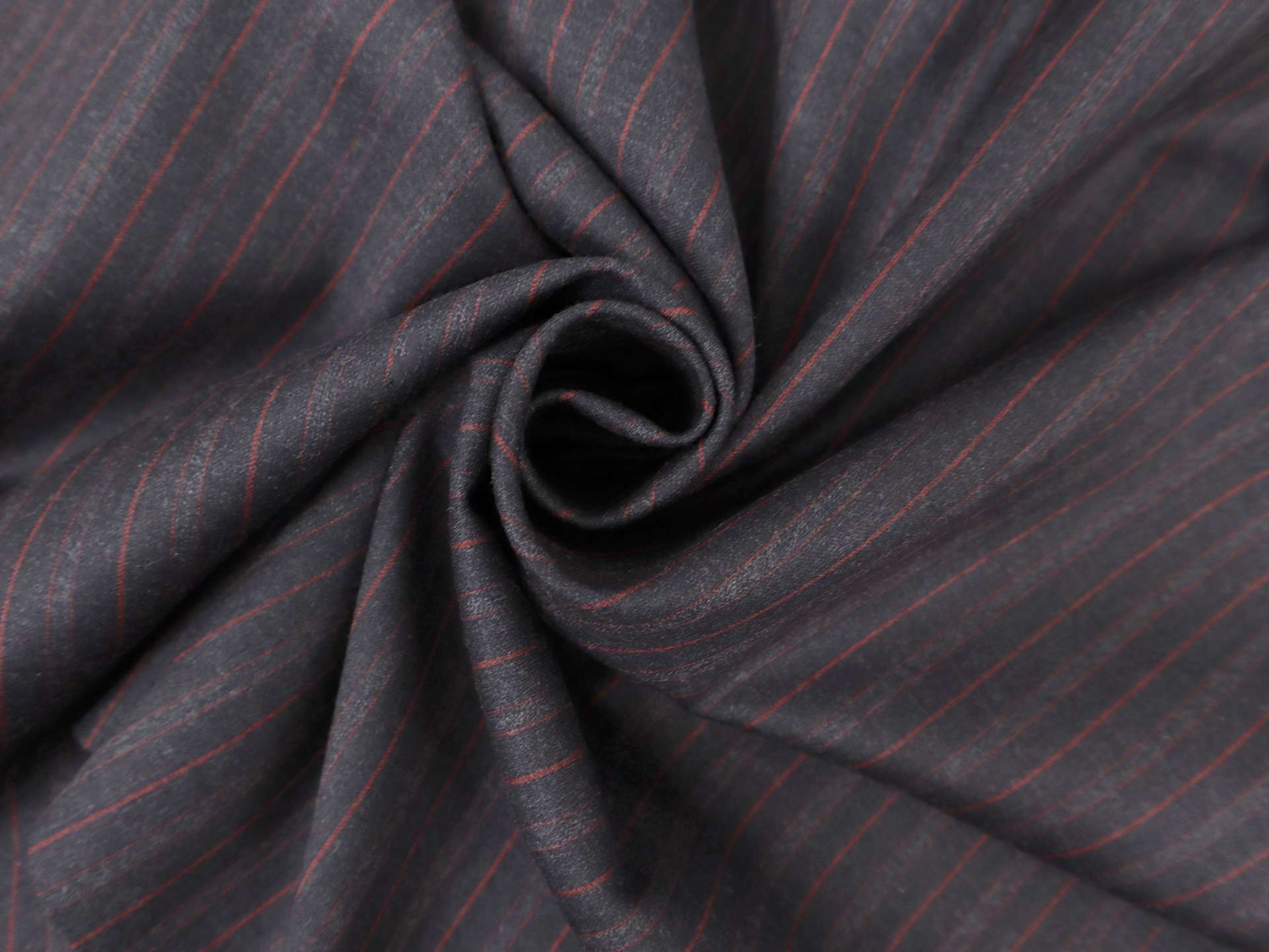 Wool Fine Flannel Striped Suiting in Charcoal & Red
