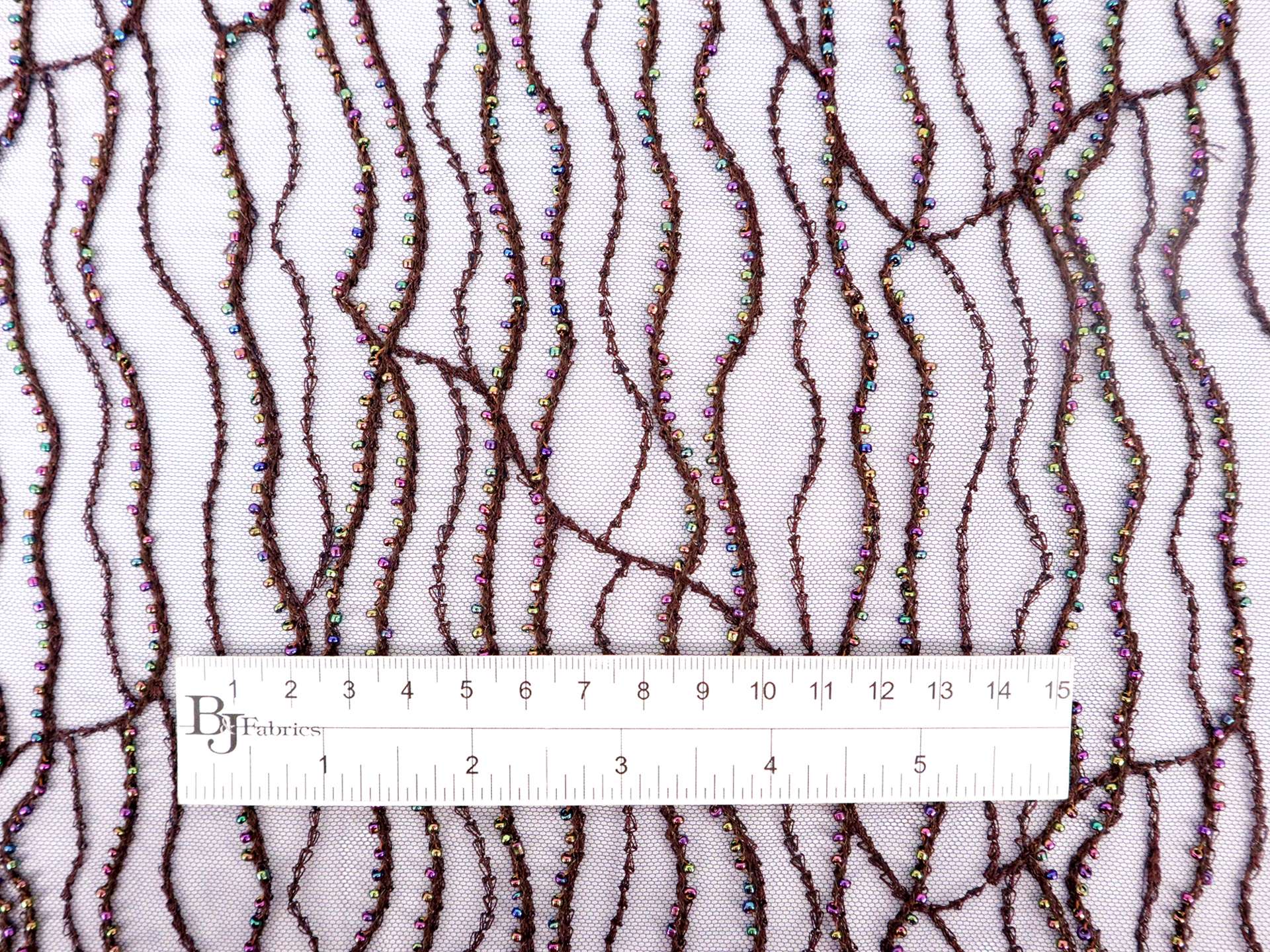 Beaded Tulle in Navy with Iridescent Beads