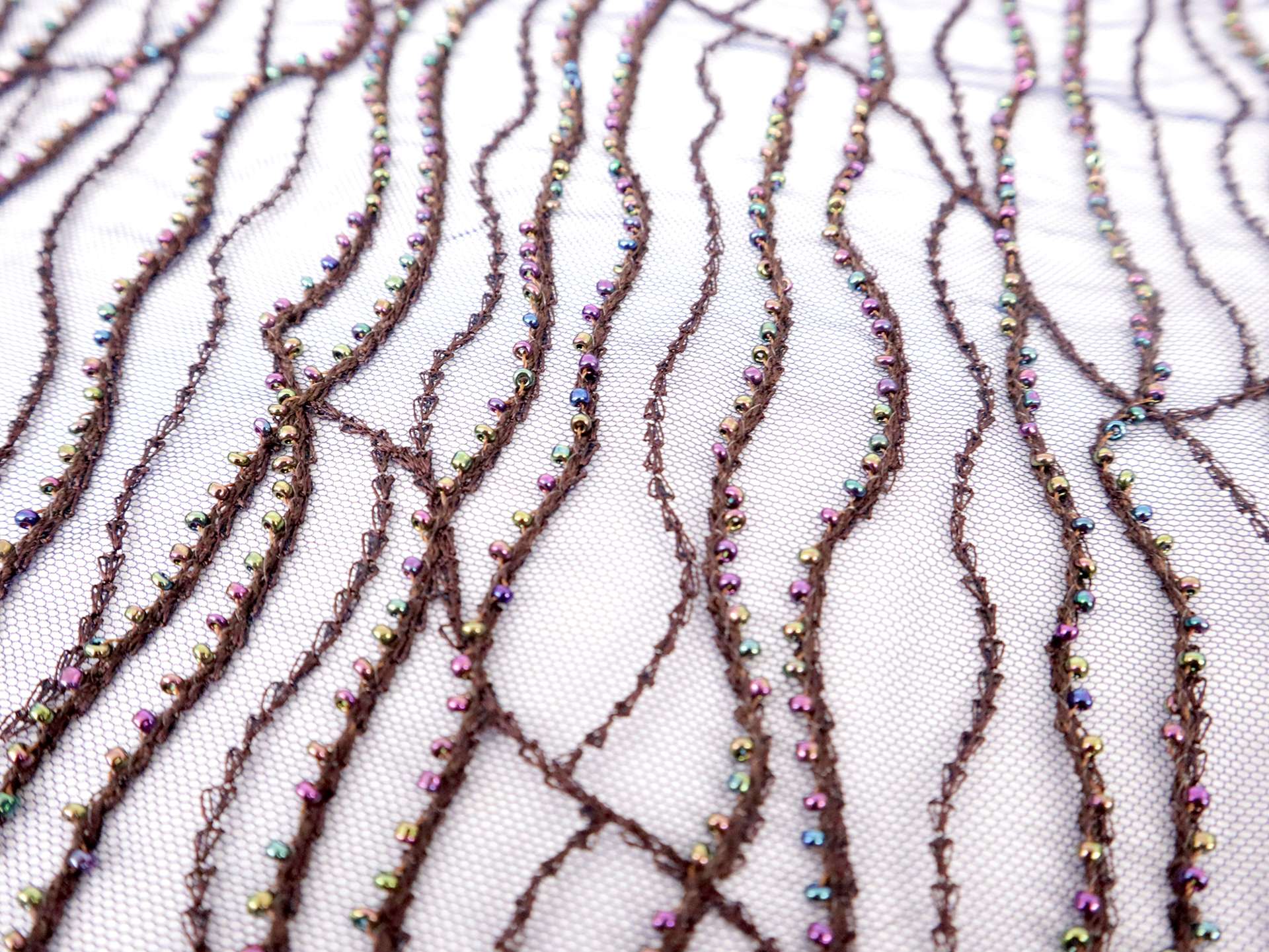 Beaded Tulle in Navy with Iridescent Beads