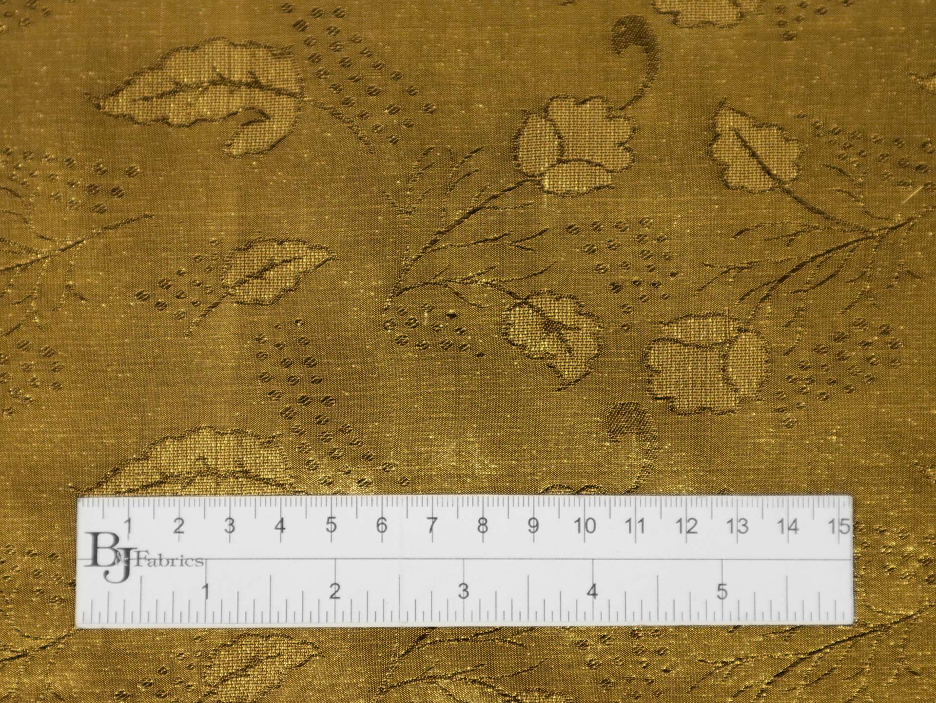 Metallic Silk Shantung with Leaf Pattern in Gold