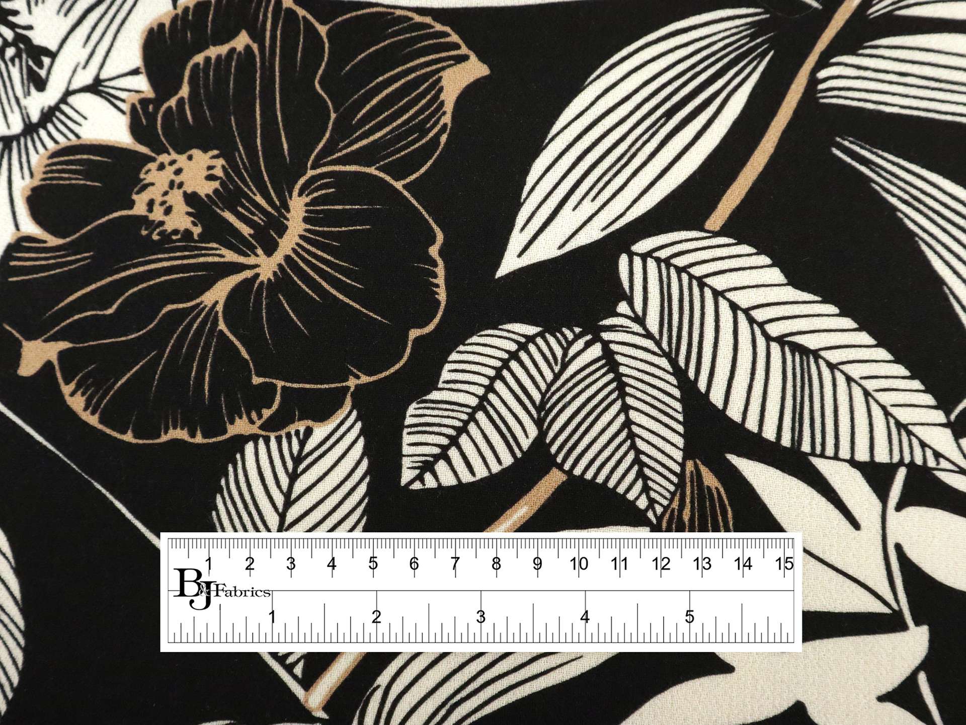 Wool Double Crepe with Floral Print in Black & White