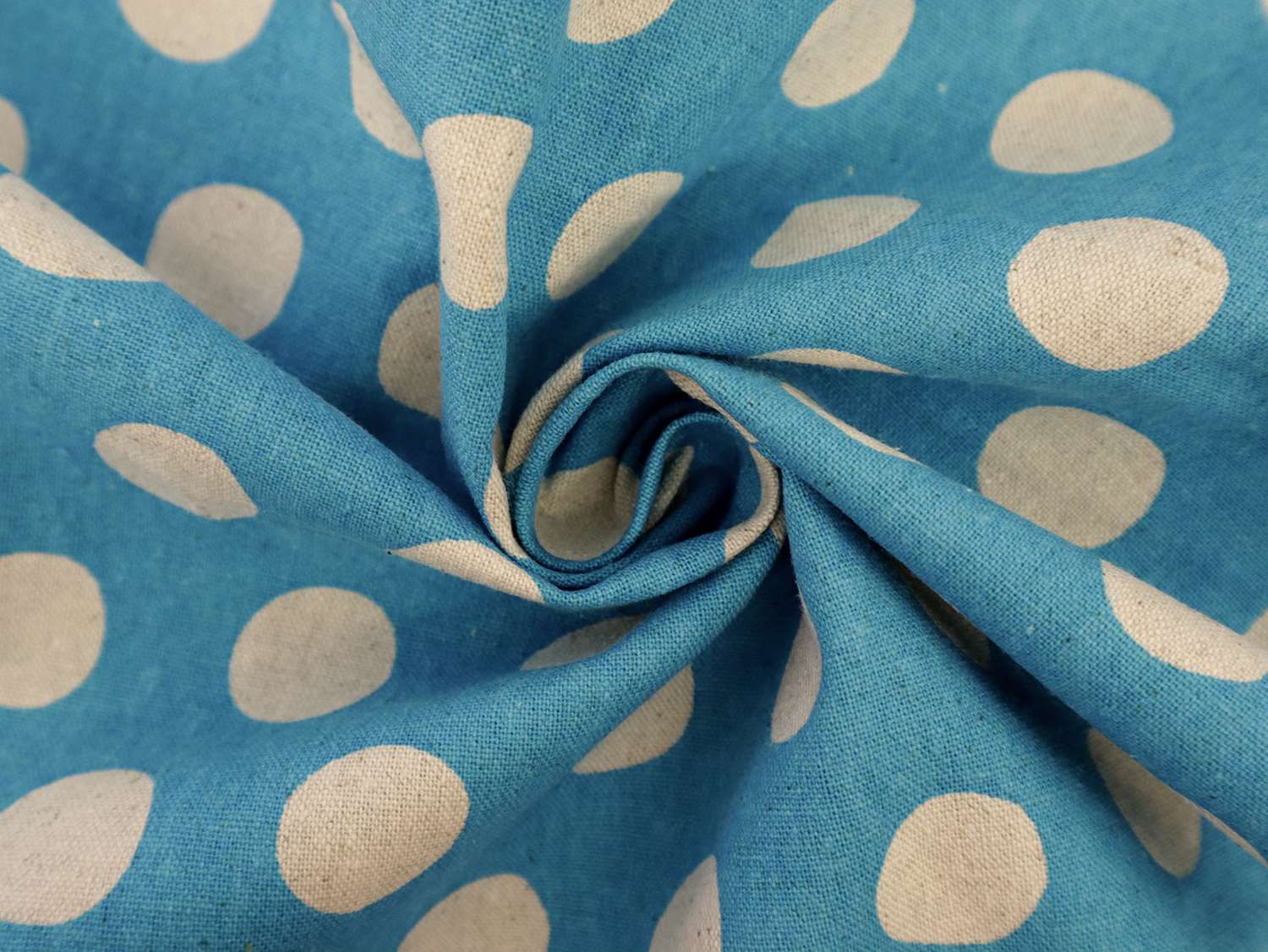 Cotton & Linen Canvas with Polka Dot Print in Blue