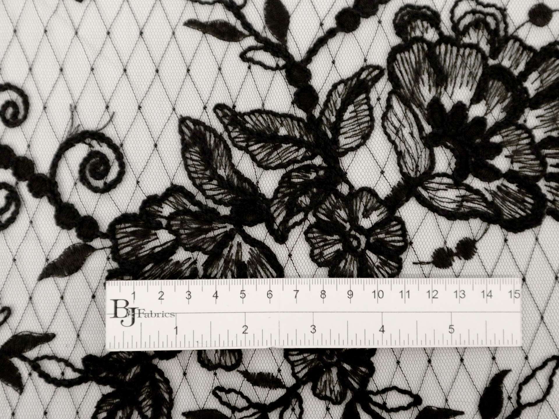 Embroidered Novelty Tulle with Floral Pattern in Black