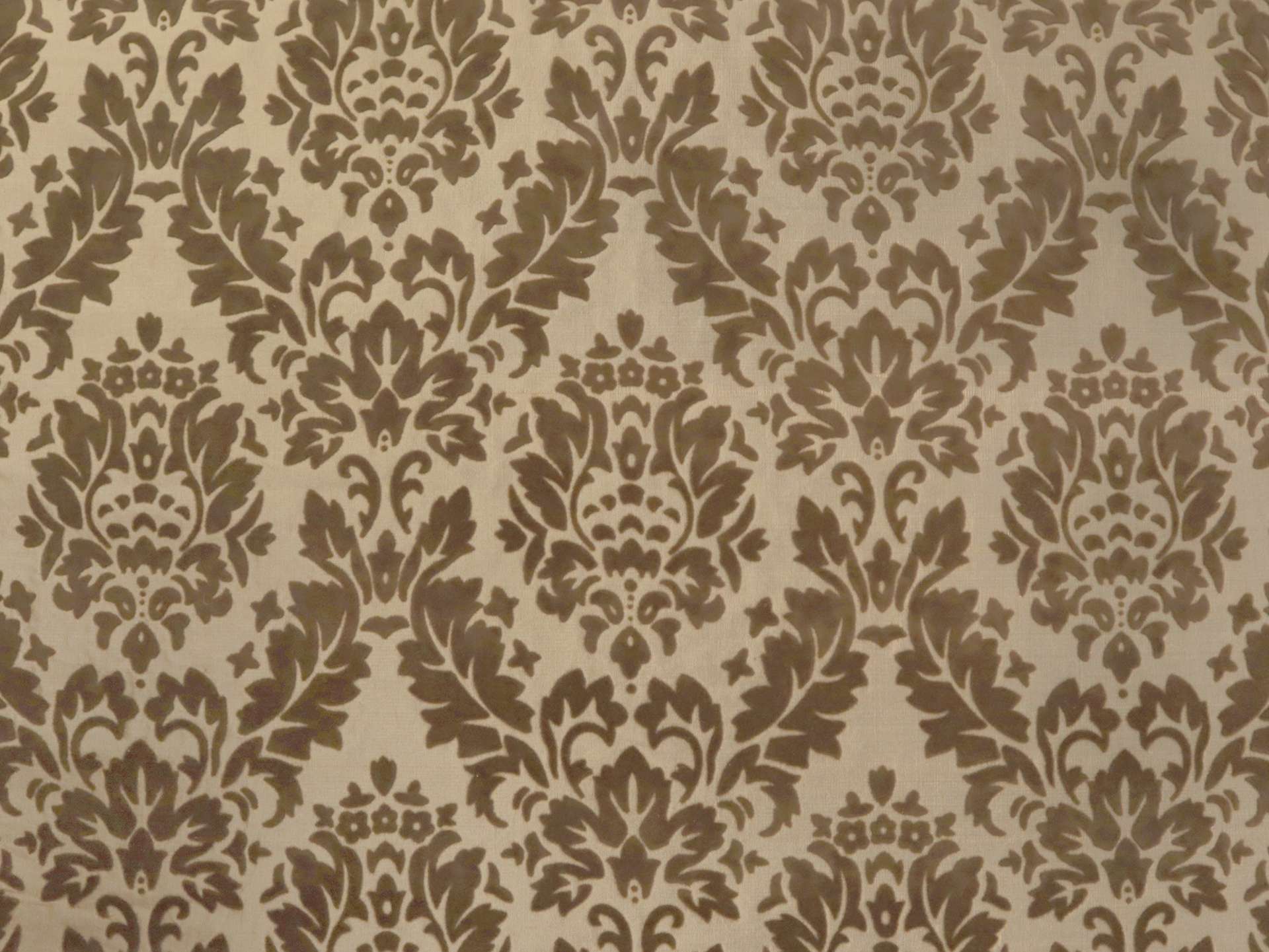 Flocked Silk Shantung with Classic Decorative Pattern in Taupe & Brown