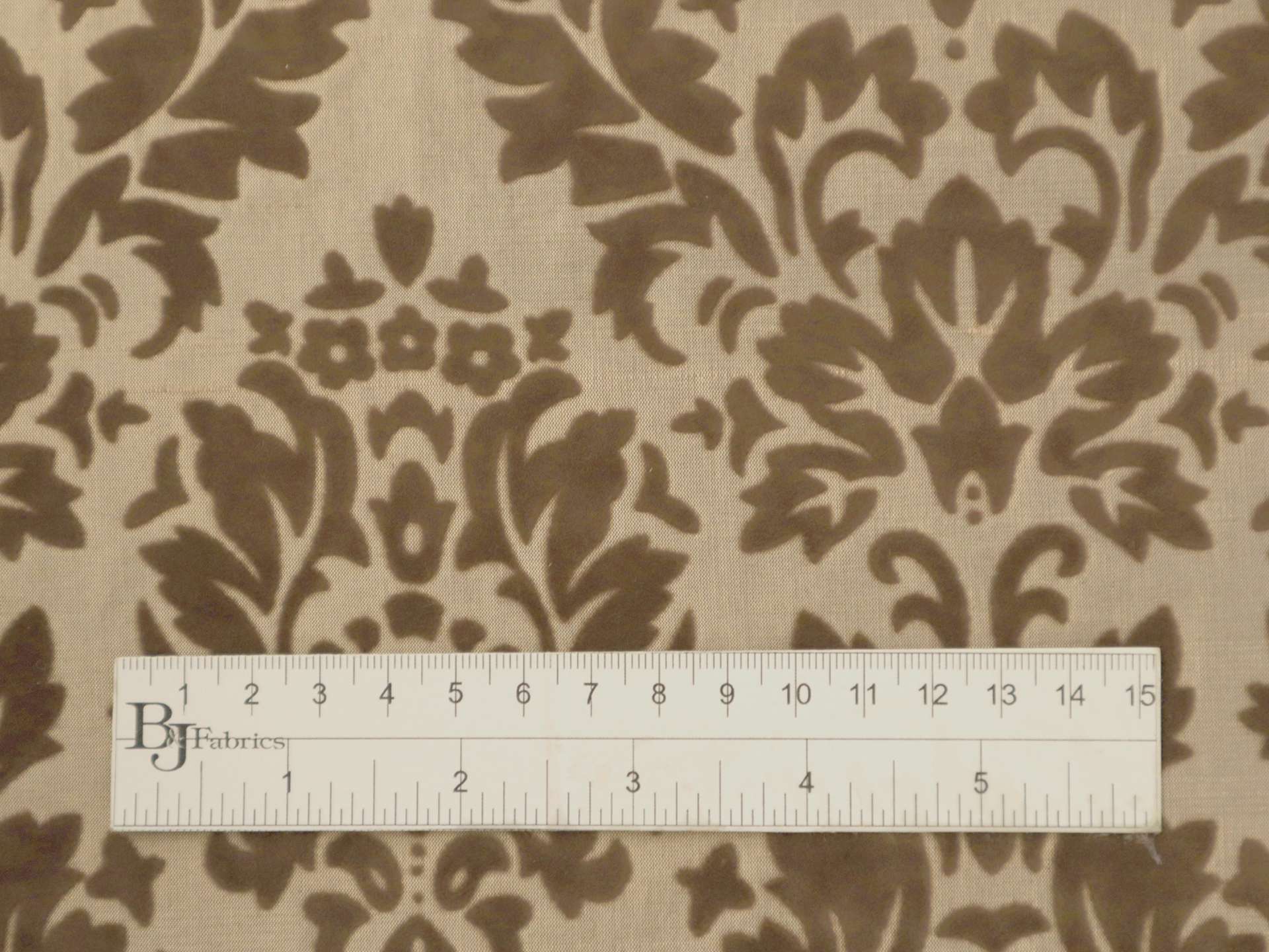 Flocked Silk Shantung with Classic Decorative Pattern in Taupe & Brown