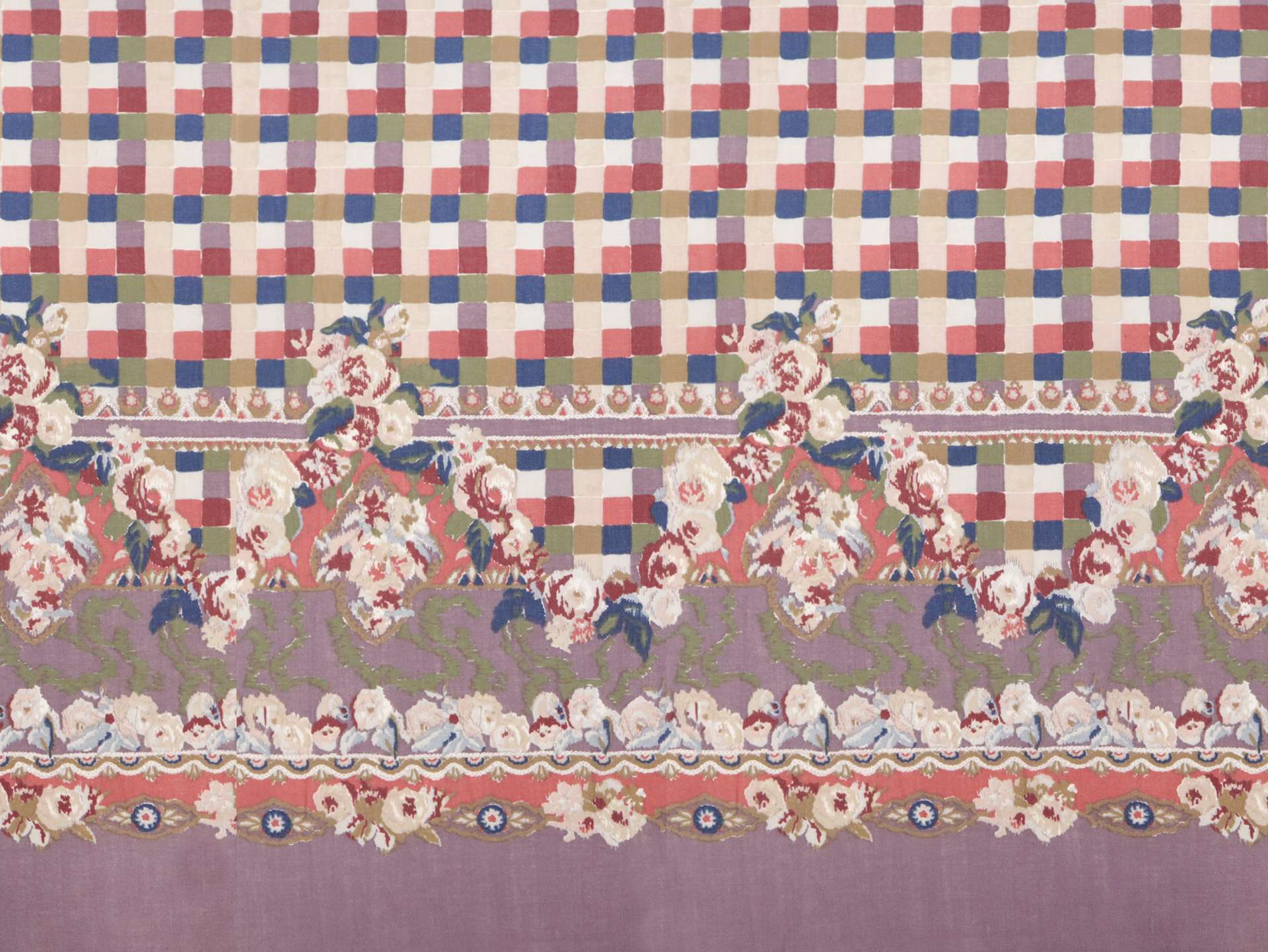 Vintage Wool & Cotton Viyella with Floral Tiles Border