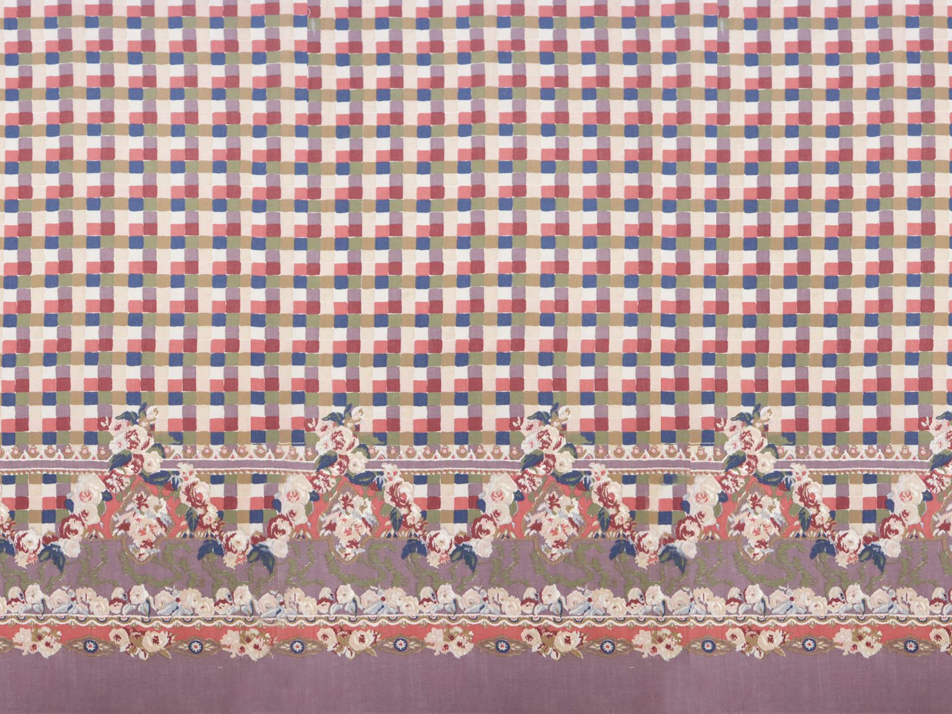 Vintage Wool & Cotton Viyella with Floral Tiles Border