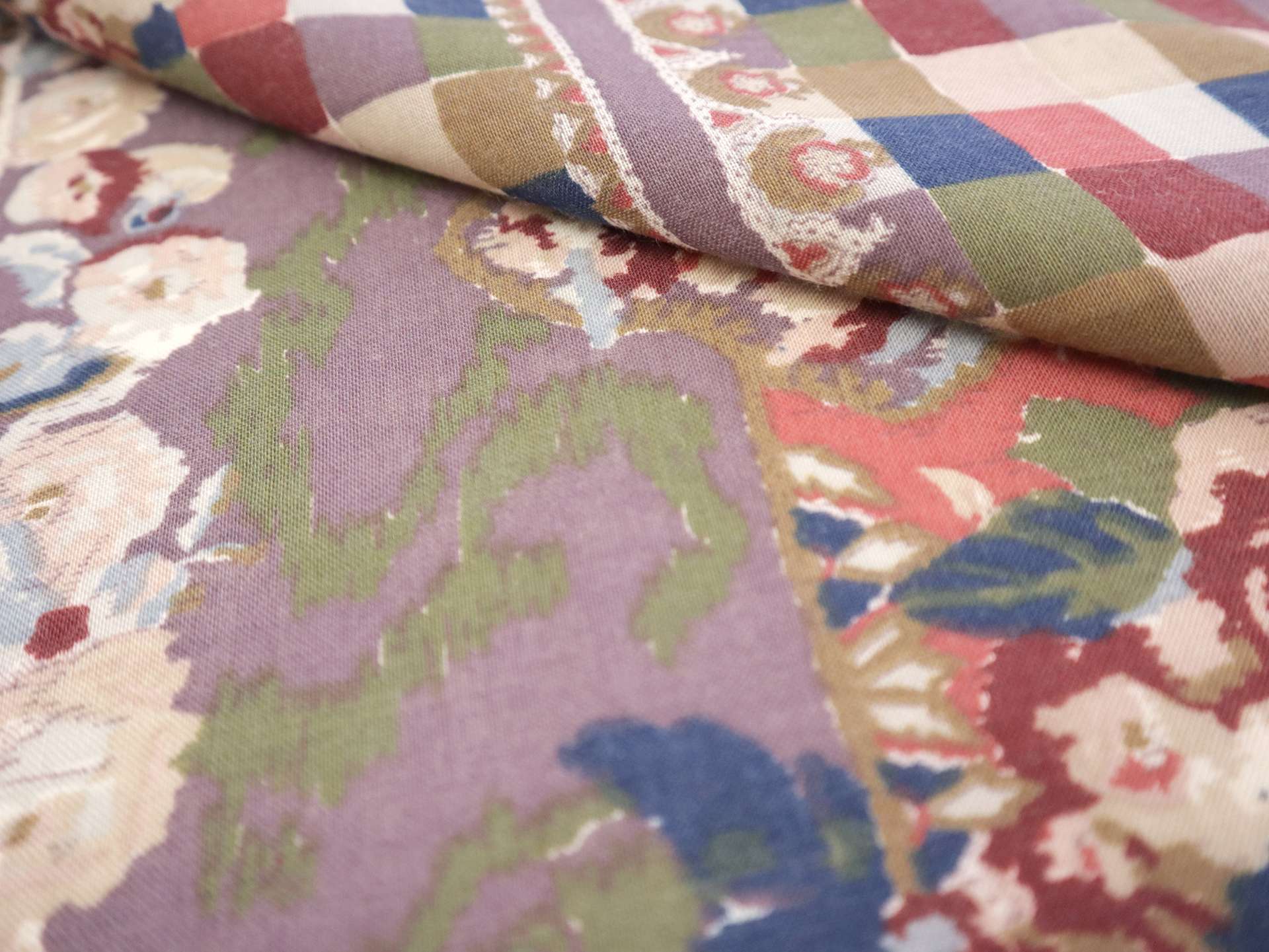 Vintage Wool & Cotton Viyella with Floral Tiles Border