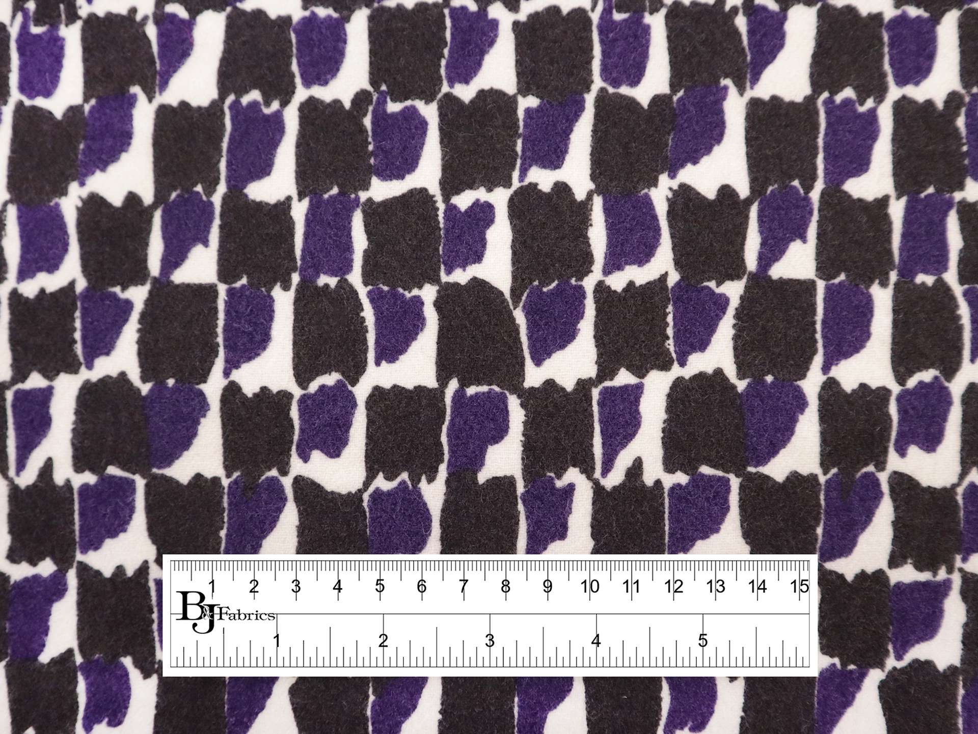 Wool Print with Abstract Pattern in Black & Purple