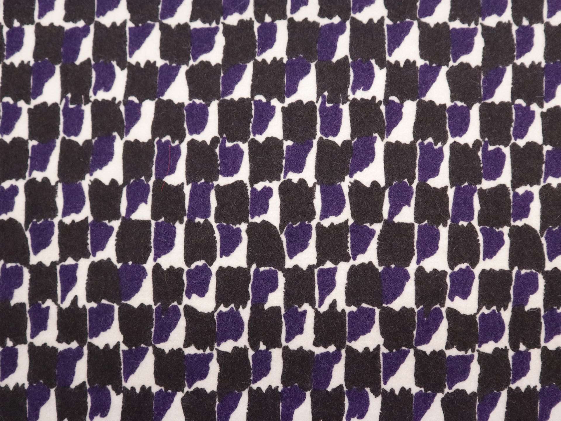 Wool Print with Abstract Pattern in Black & Purple