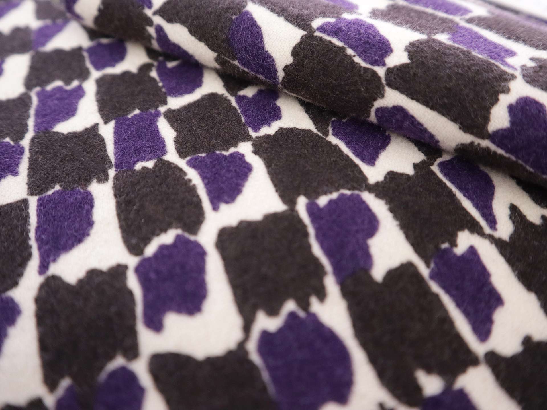 Wool Print with Abstract Pattern in Black & Purple